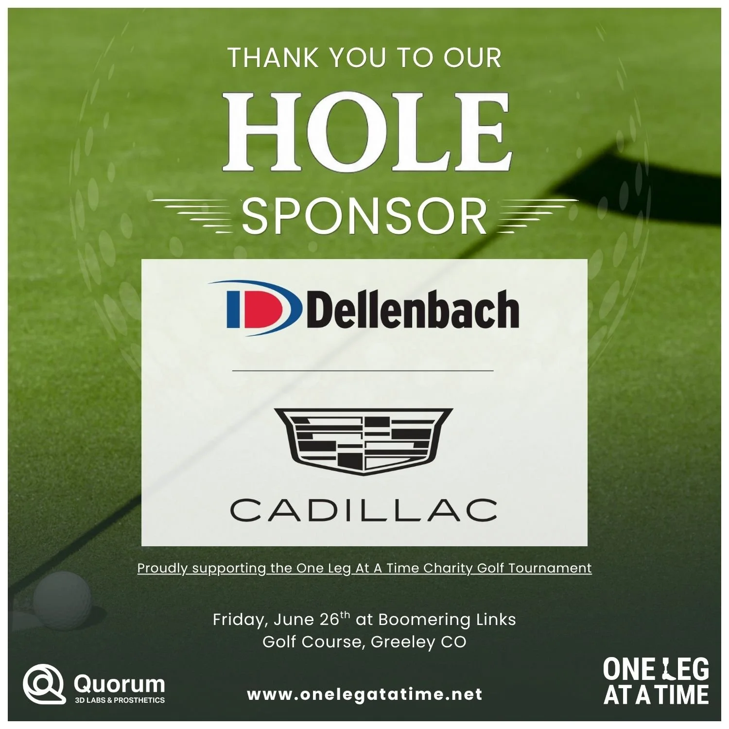 Dellenbach Motors is a Hole Sponsor of the One Leg At A Time Charity Golf Tournament, supporting a meaningful day of golf and giving back.