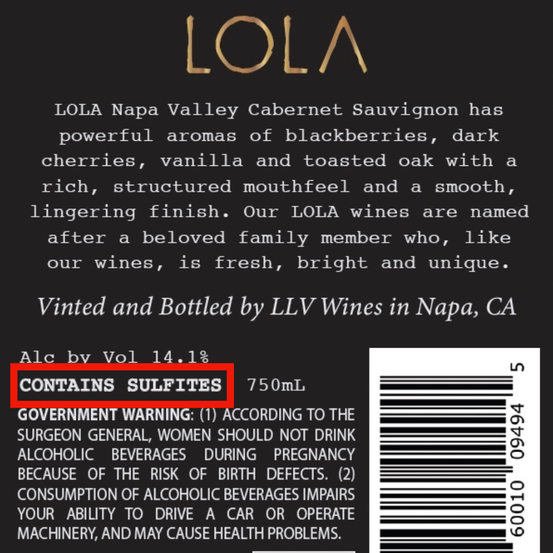 LOLA Cabernet sauvignon label contains sulfites