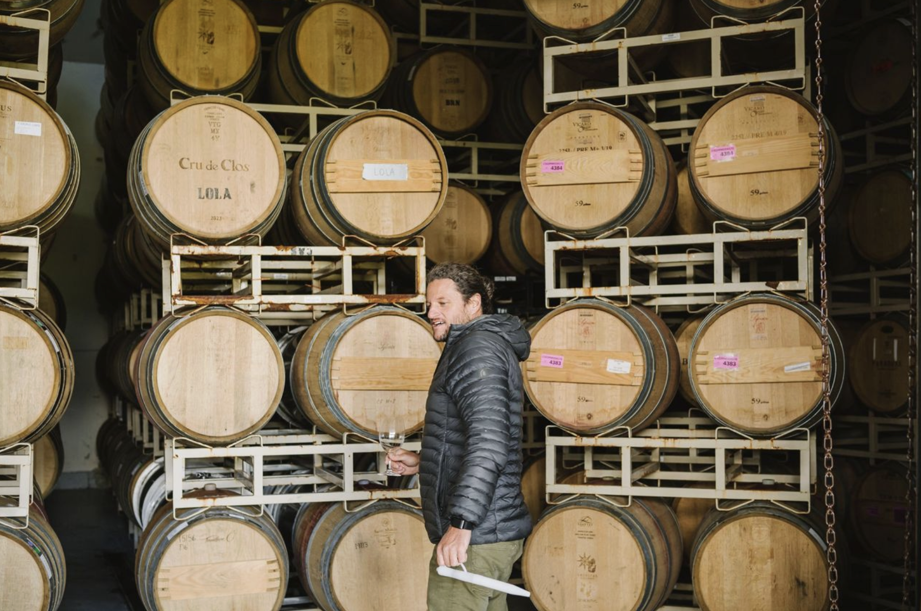 Seth Cripe in the winery Napa Valley barrel