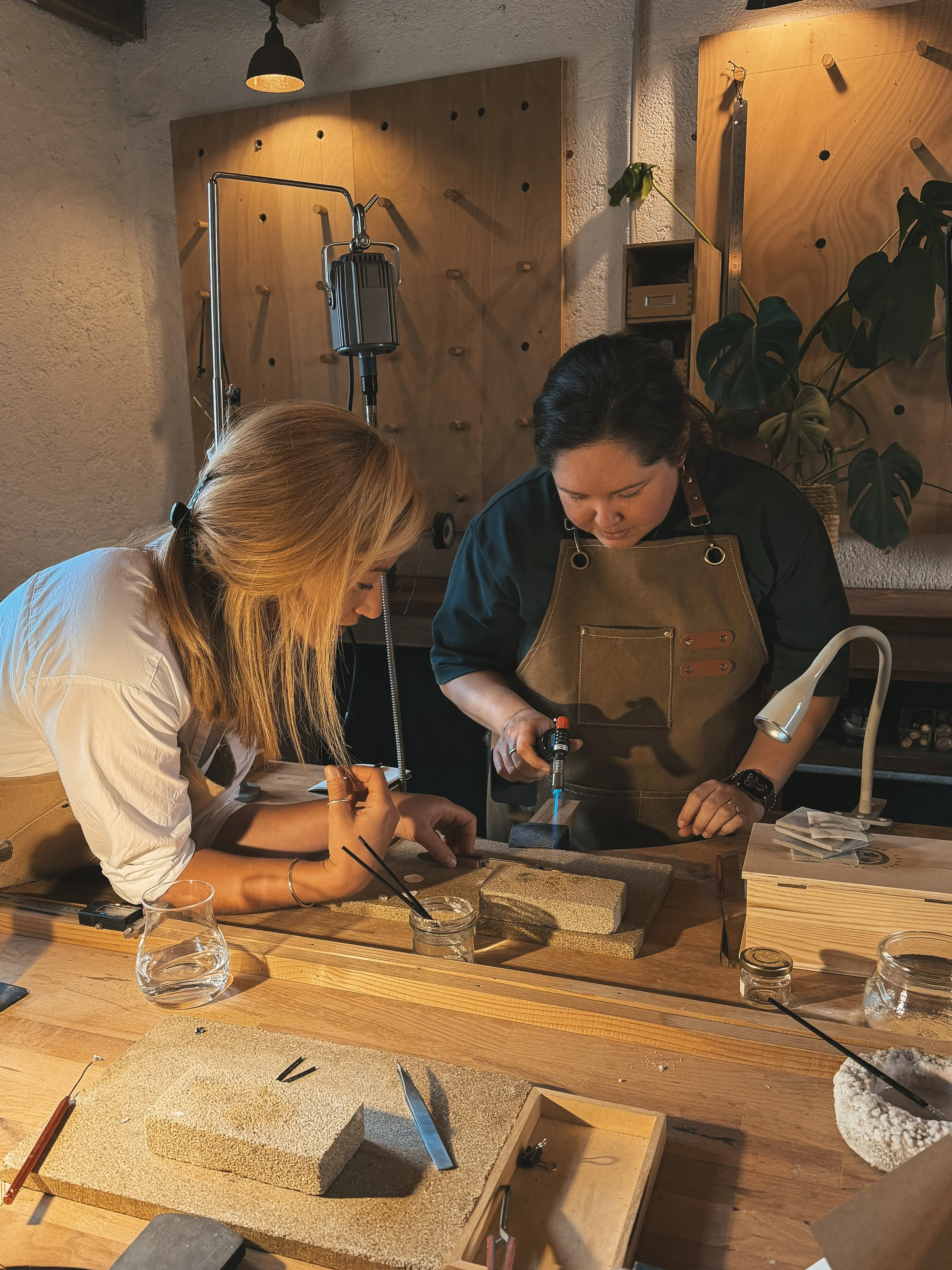 Learning to solder with Jessica's watchful eye
