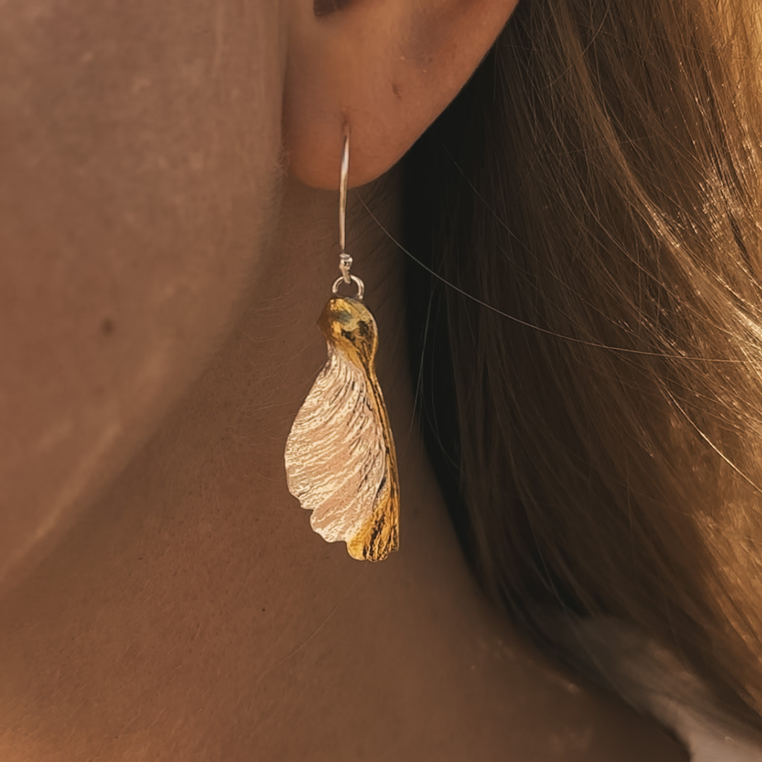 Keum Boo Sycamore Maple Seed Earrings and voila 24ct gold and silver sycamore earrings.png
