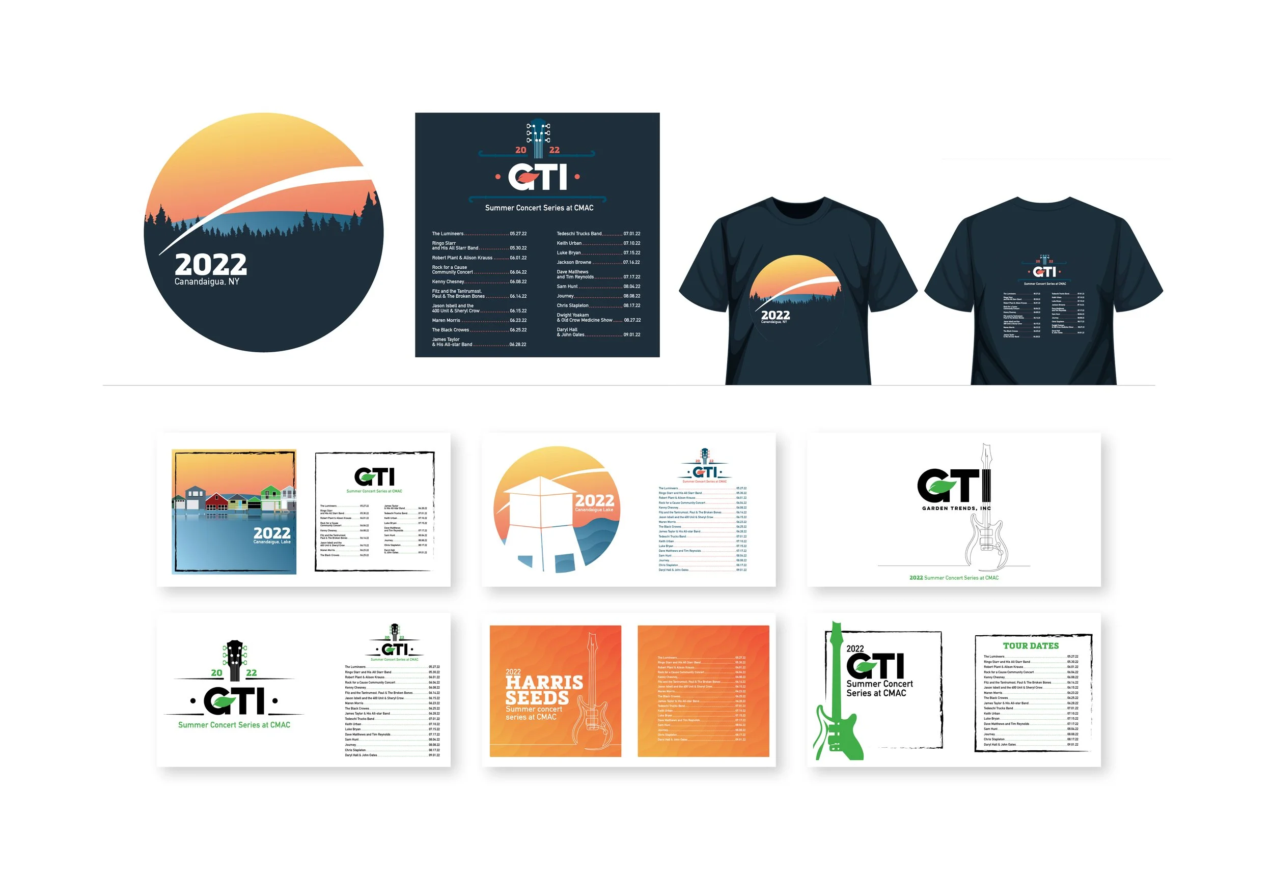 Summer concert sponsorship t-shirt. To be given out with gift bags when hosting/entertaining clients visiting from out of town. 
Alternative designs below. 