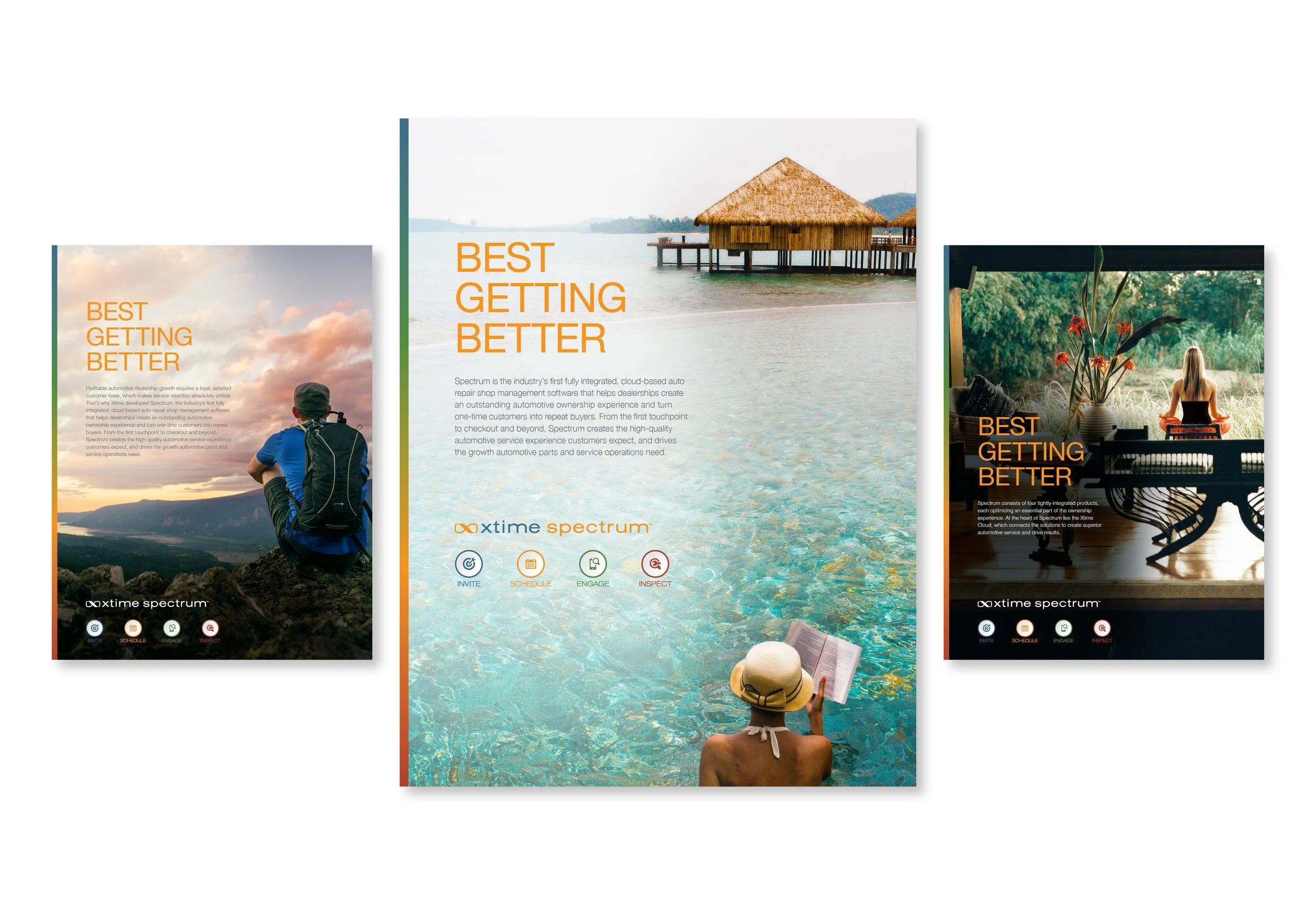 NADA Concepting: Option 1

This concept leverages full-bleed imagery of people in beautiful, far off places. Perhaps this imagery represents how using xtime feels to these consumers.