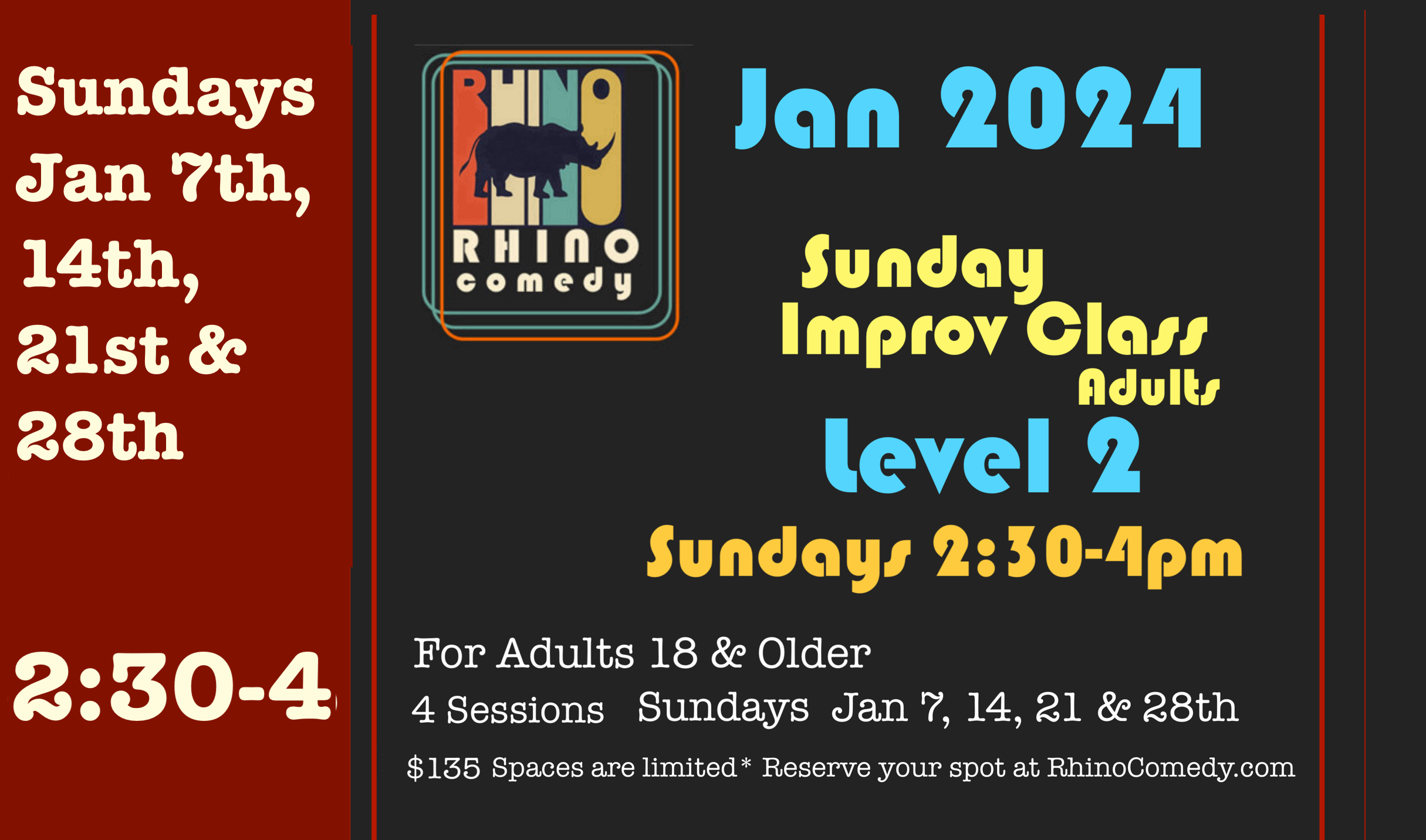 Rhino Improv Level 2 Class July 1st - 22nd