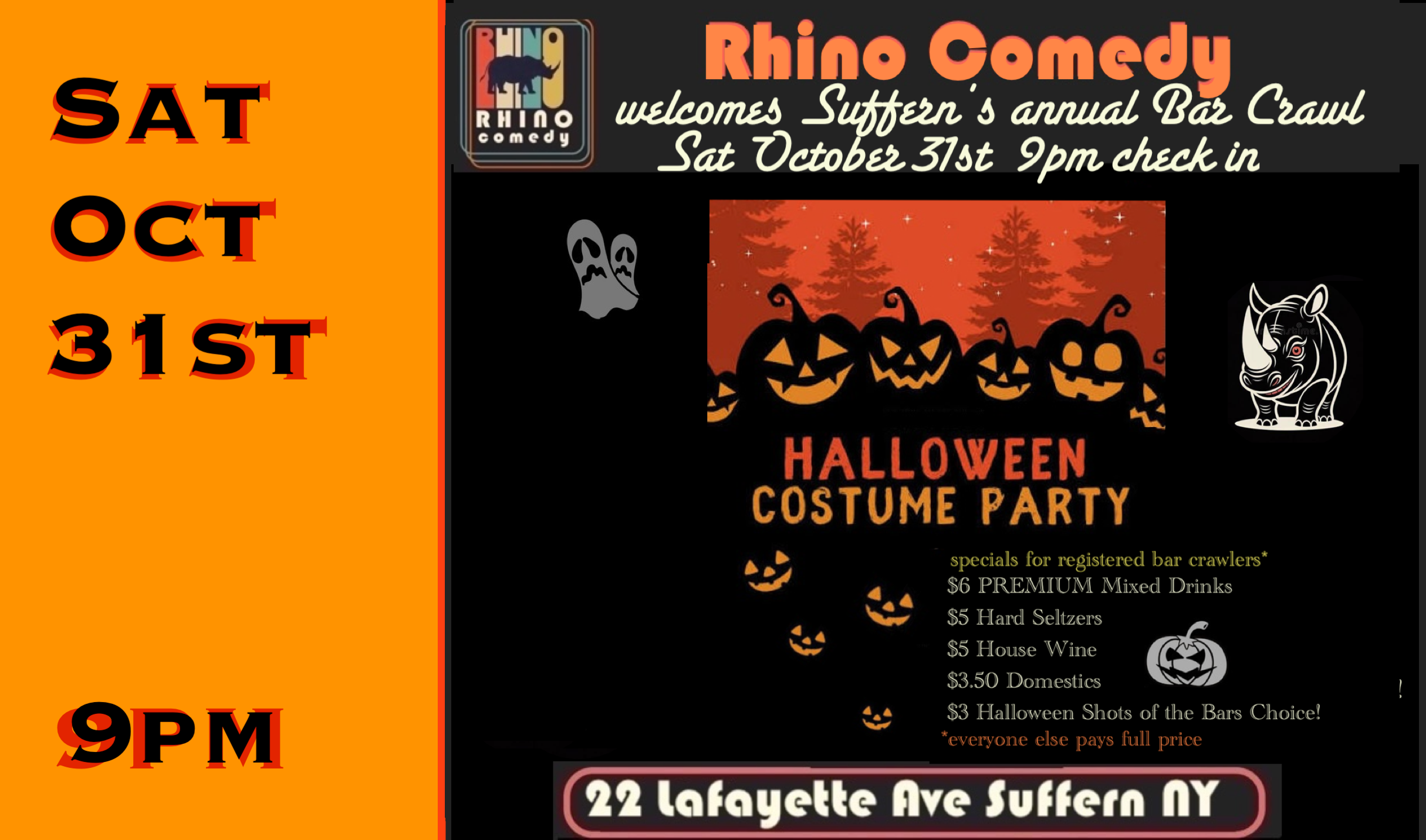 Sat Oct 31st Halloween Costume Party (Suffern Bar Crawl)