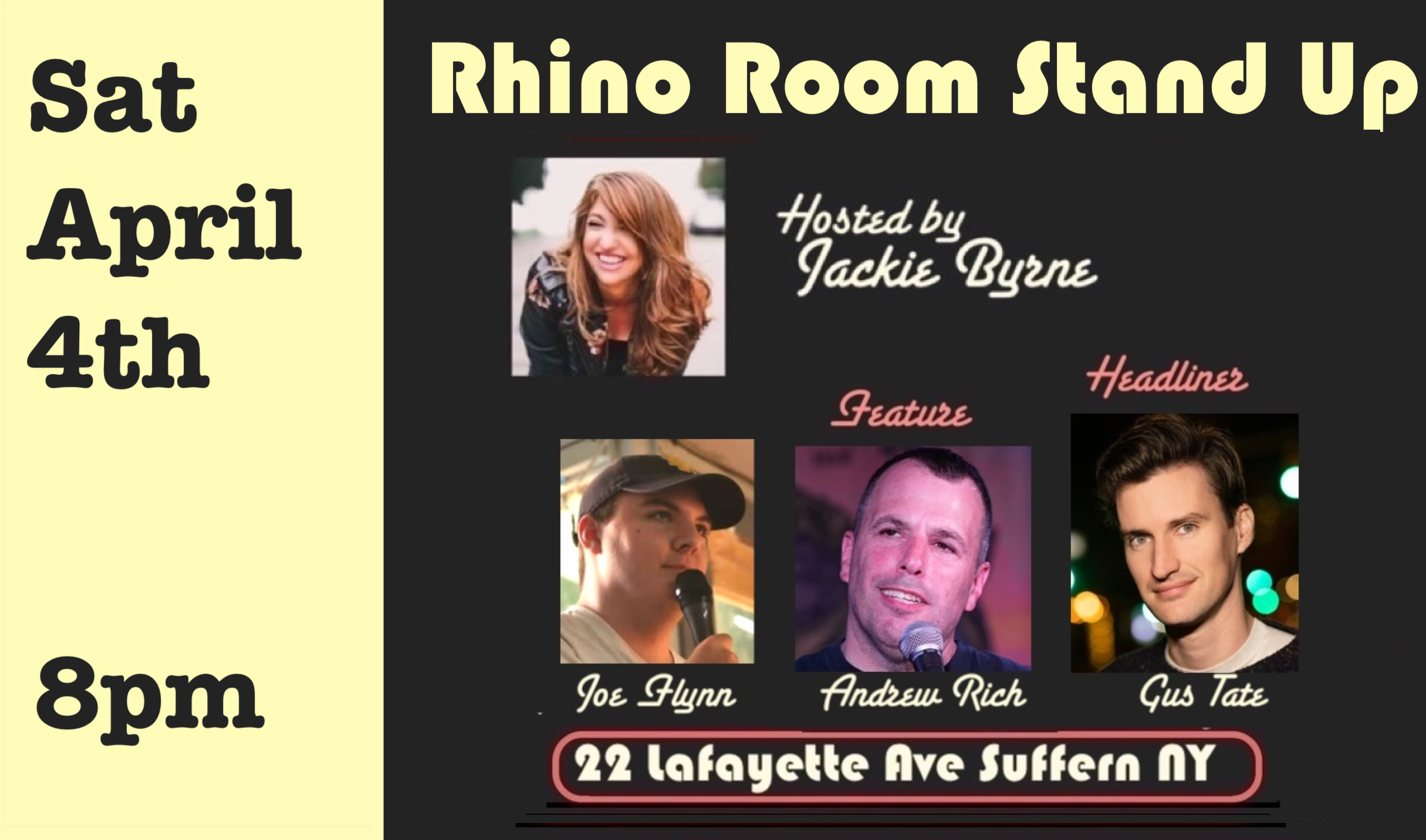 Sat April 4th Rhino Room Stand Up 8pm