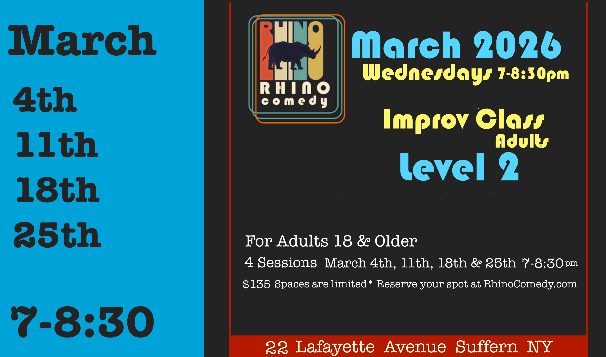 Improv Level 2  Wednesdays in March 2026