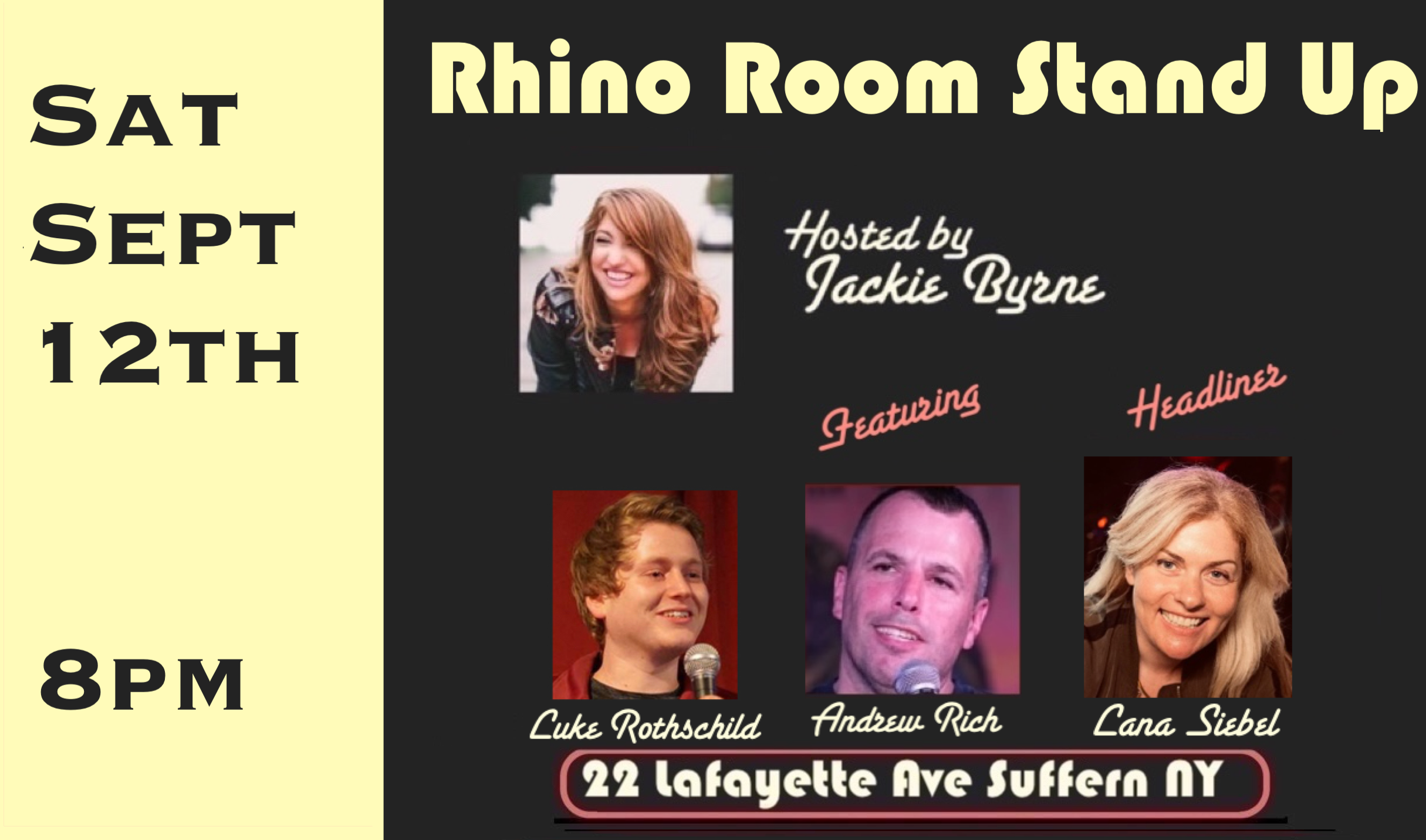 Sat Sept 12th Rhino Room Stand Up 8pm