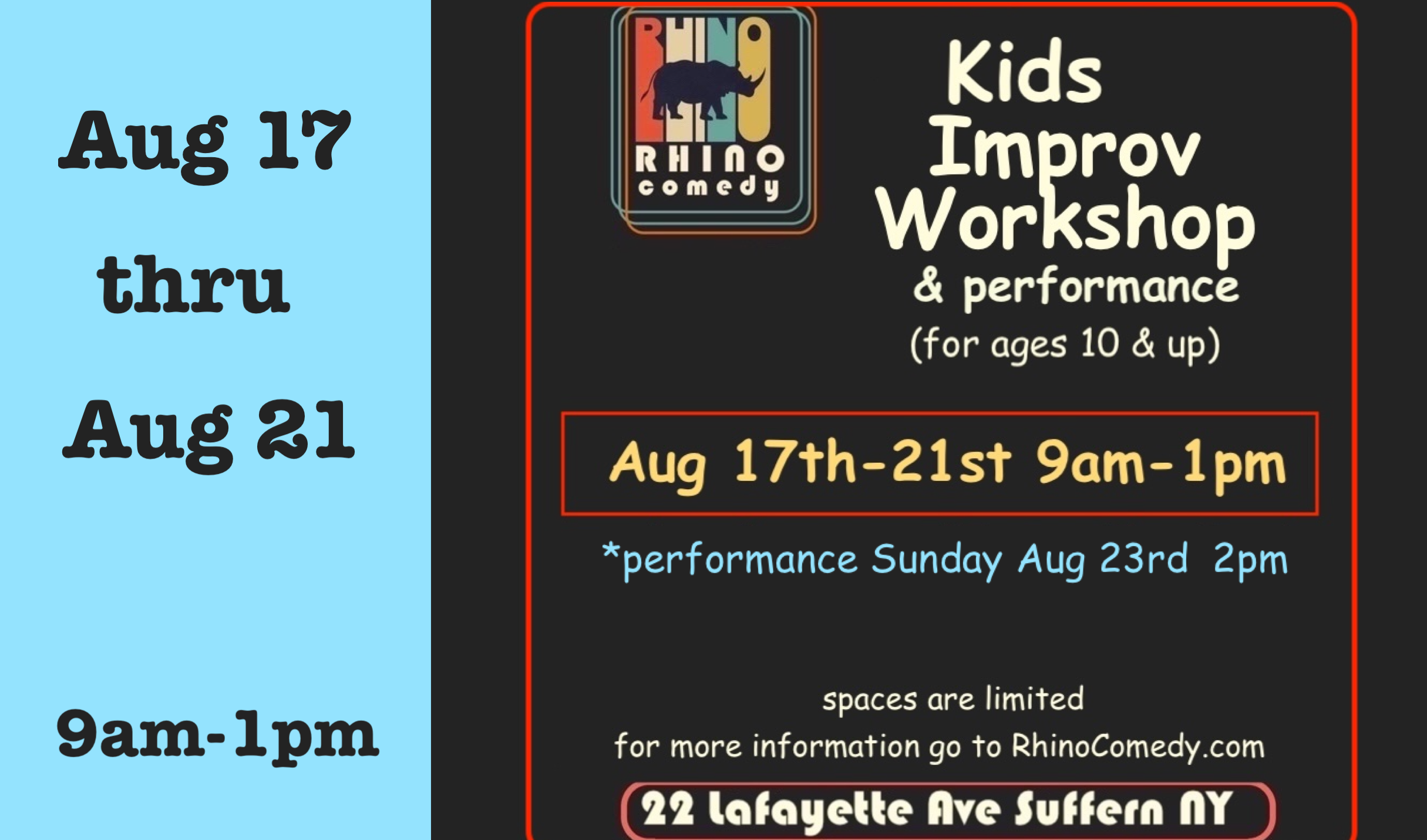 Kids Improv Workshop Aug 17-21st 9am-1pm