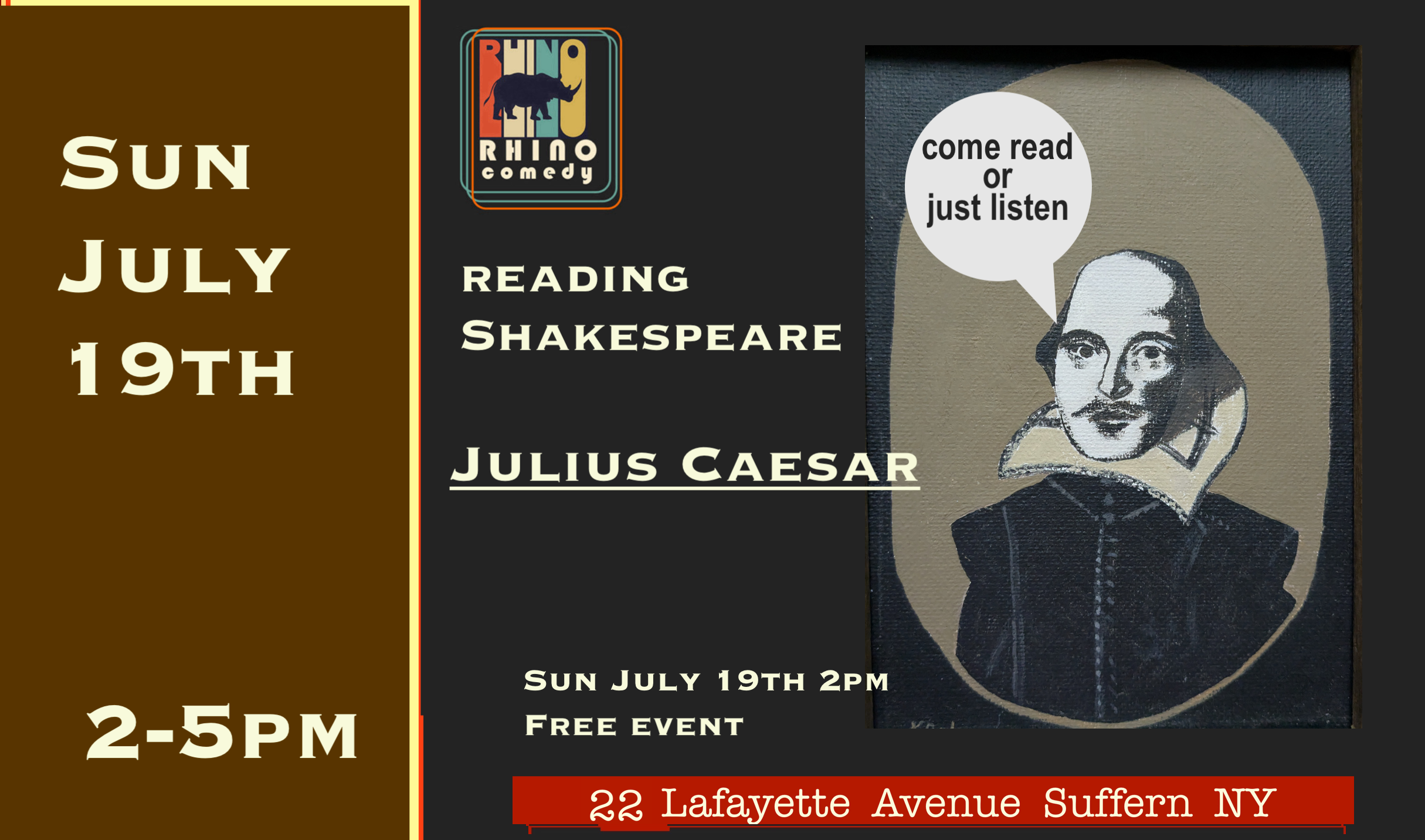 Sunday July 19th Reading Shakespeare:  Julius Caesar  2pm