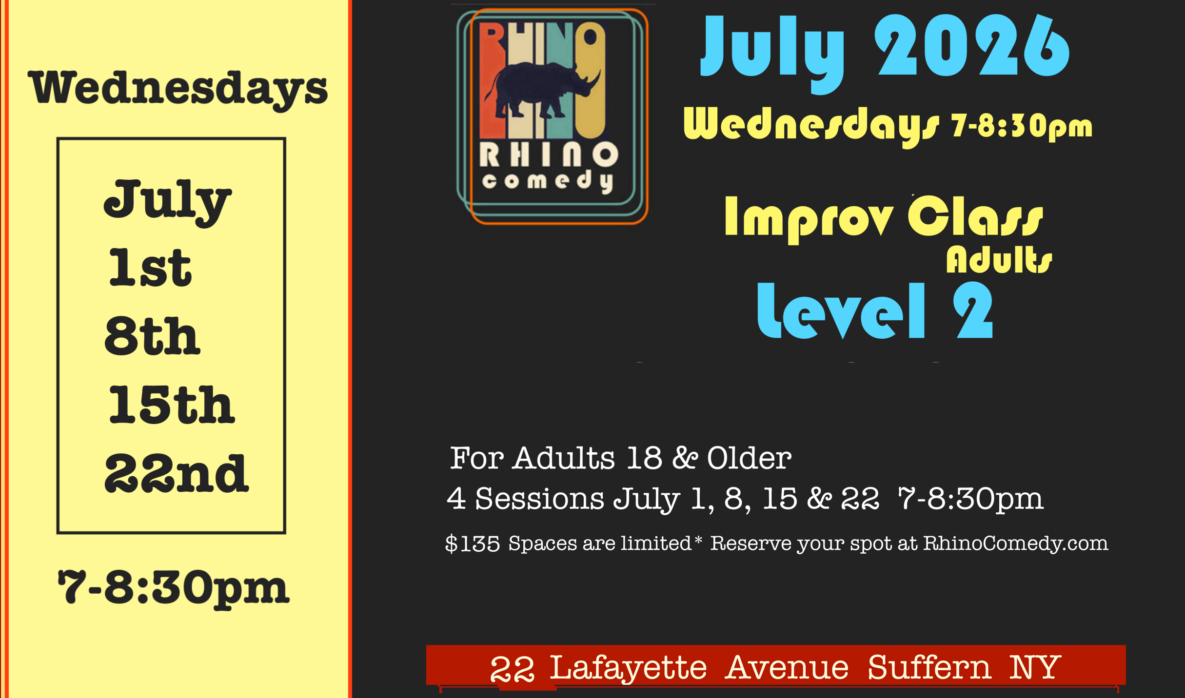 Rhino Improv Level 2 Class July 1st - 22nd