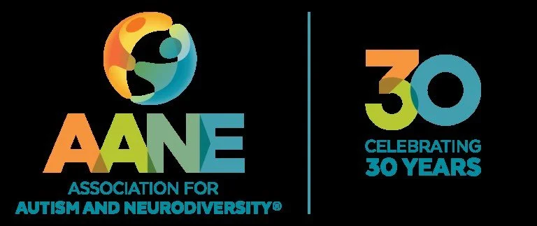 Logo celebrating the 30th anniversary of the Association for Autism and Neurodiversity, featuring a colorful globe and the text 'AANE' with a stylized number 30.