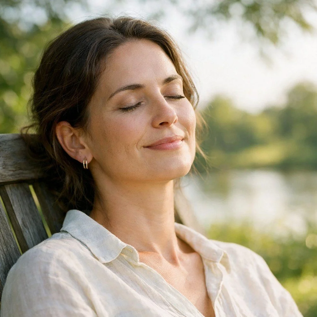calm woman sitting outside