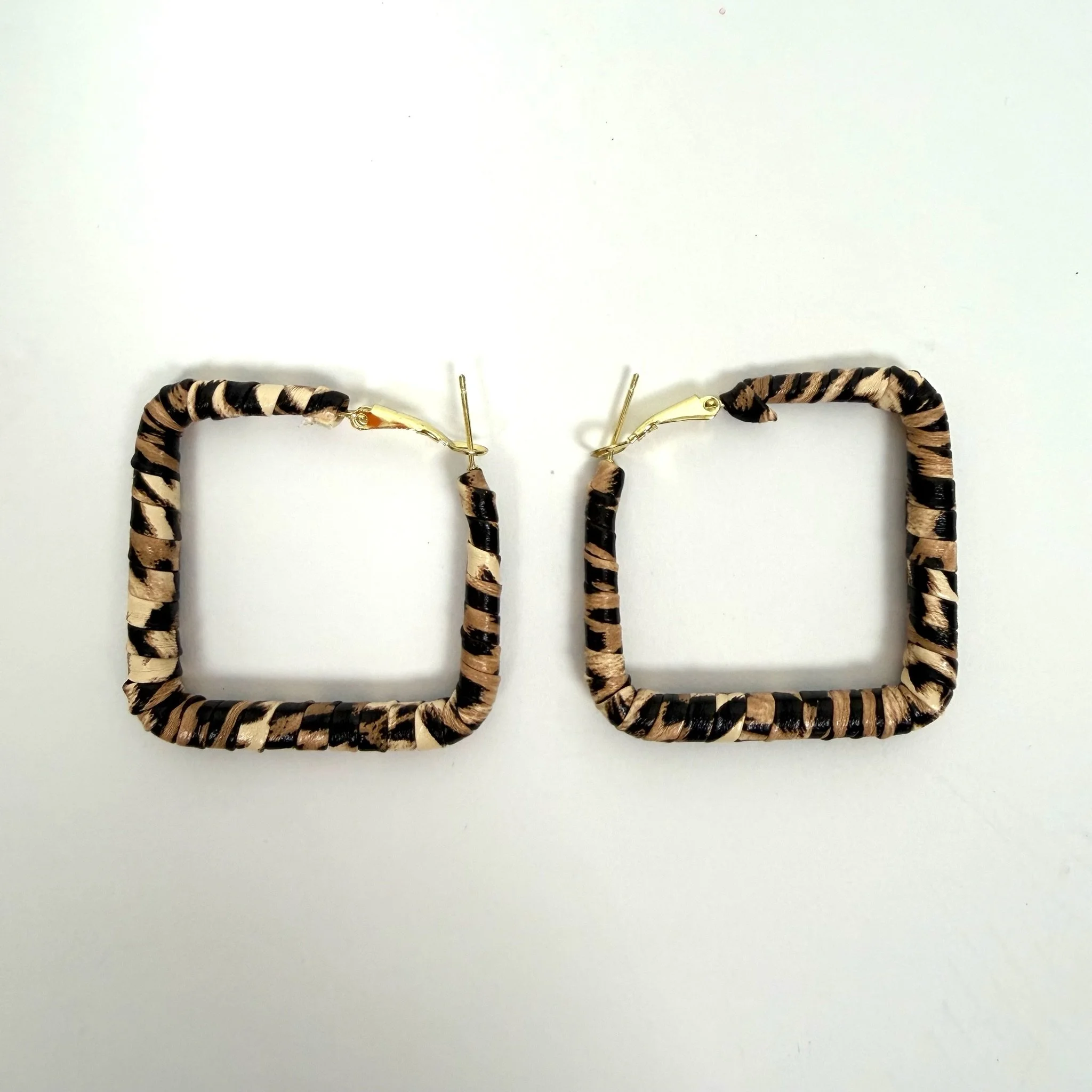 HOOP Earings Faux Leather Square Leopard
