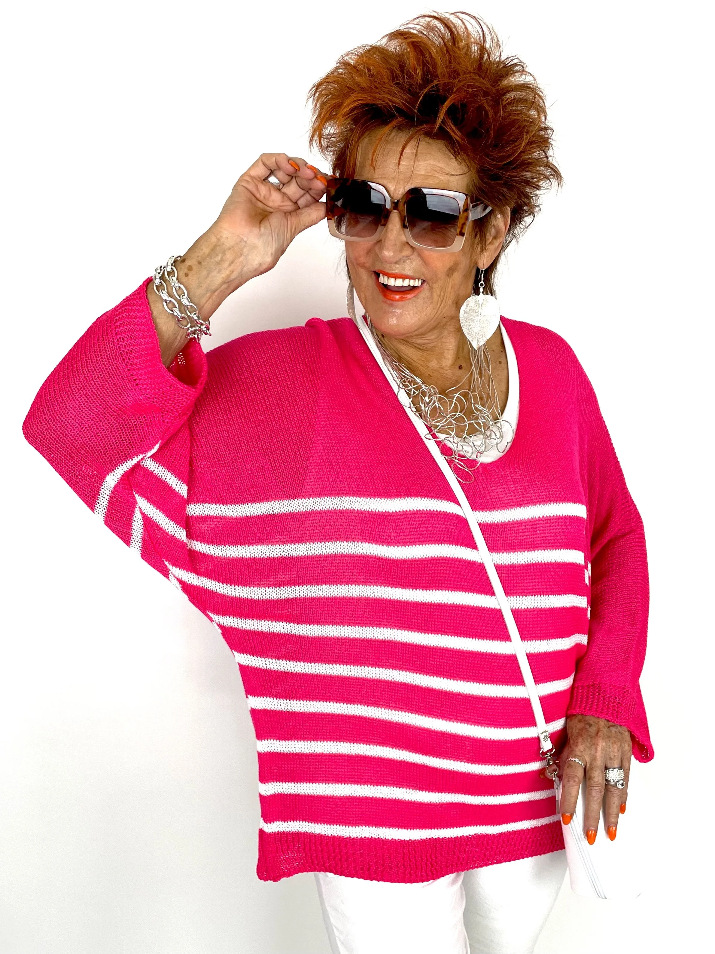 *CARINA Striped Crochet Knit