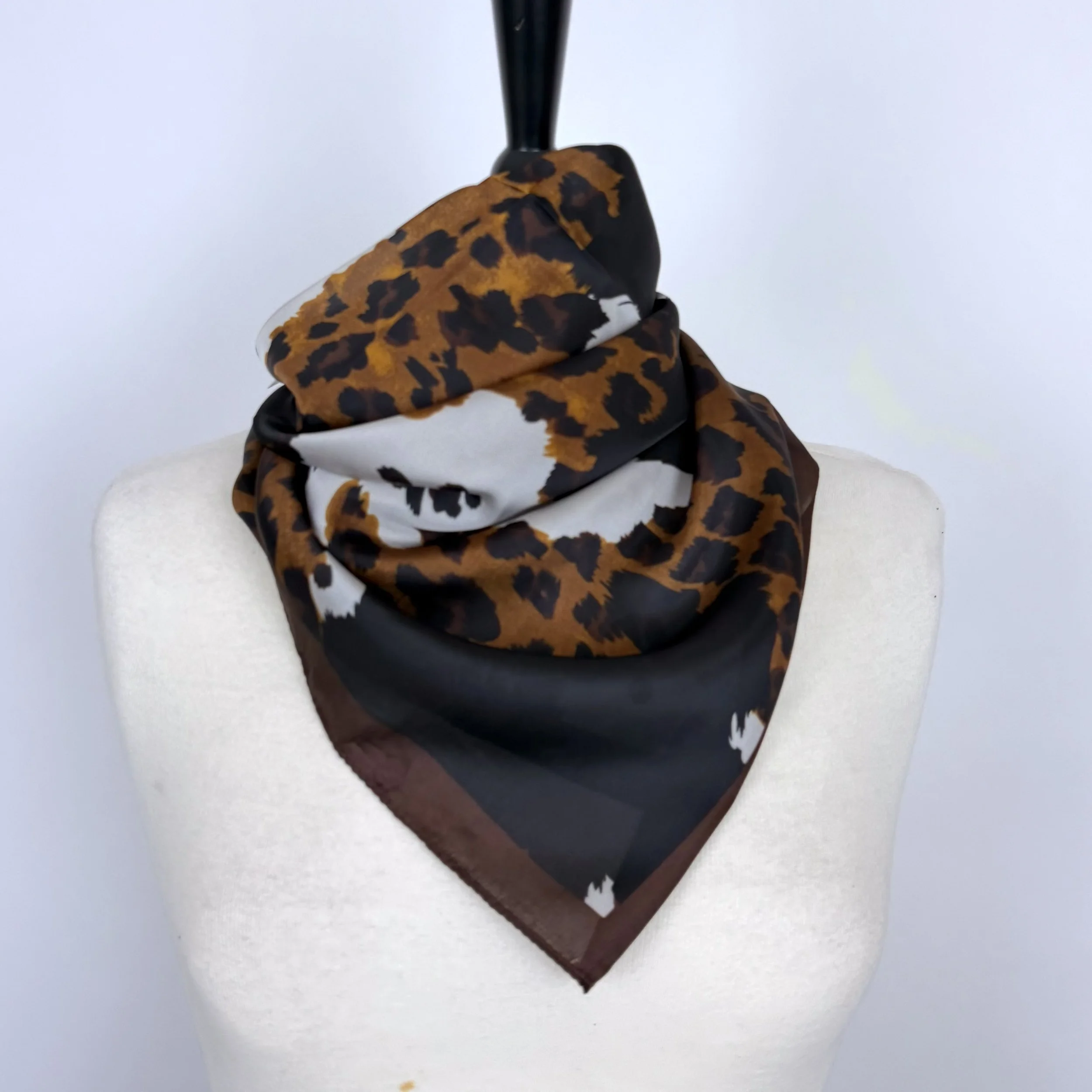 NECKERCHIEF Silk Square Cow Print Tan