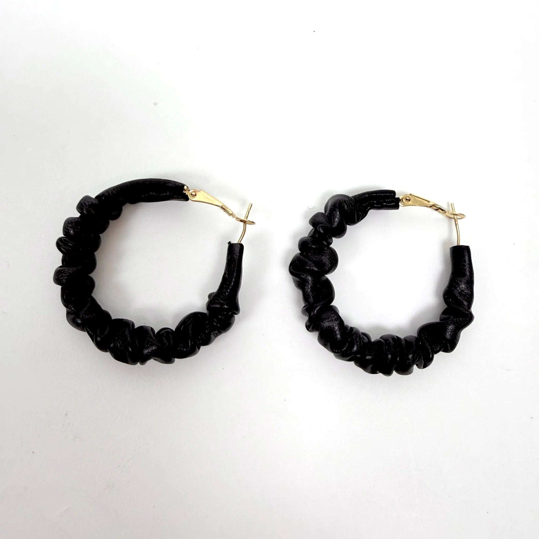 HOOP Earings Faux Leather Black