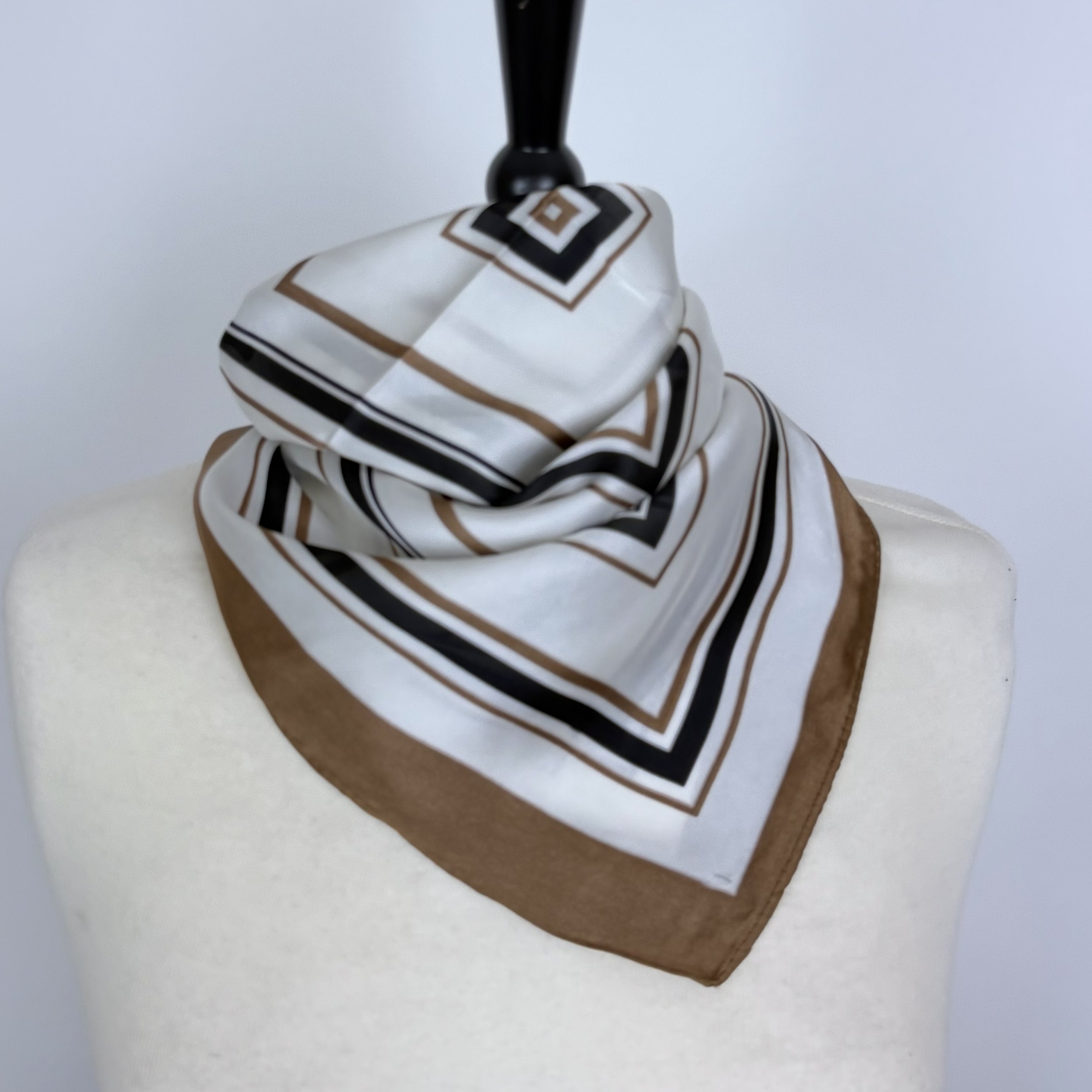 NECKERCHIEF Silk Square Camel Striped