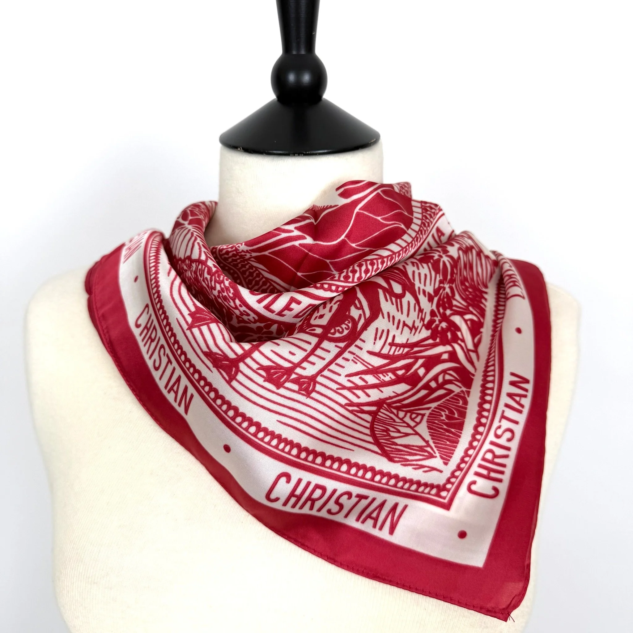 NECKERCHIEF Silk Square Scarf CHRISTIAN Red