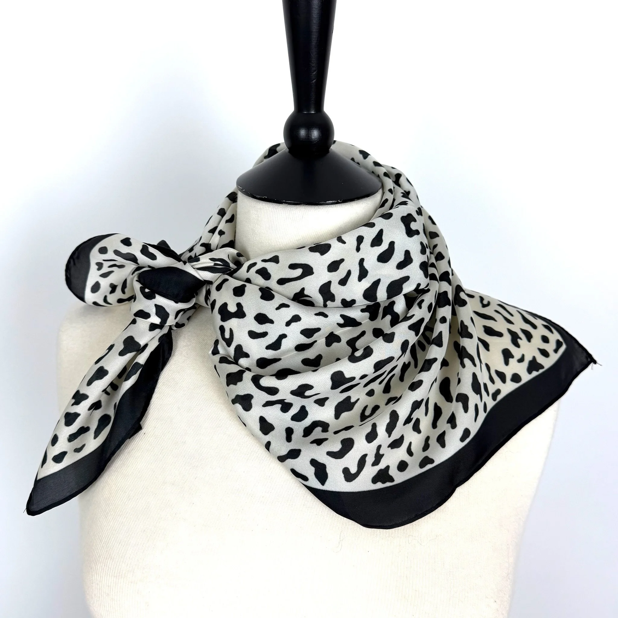 NECKERCHIEF Silk Square Scarf Leopard/Black/white