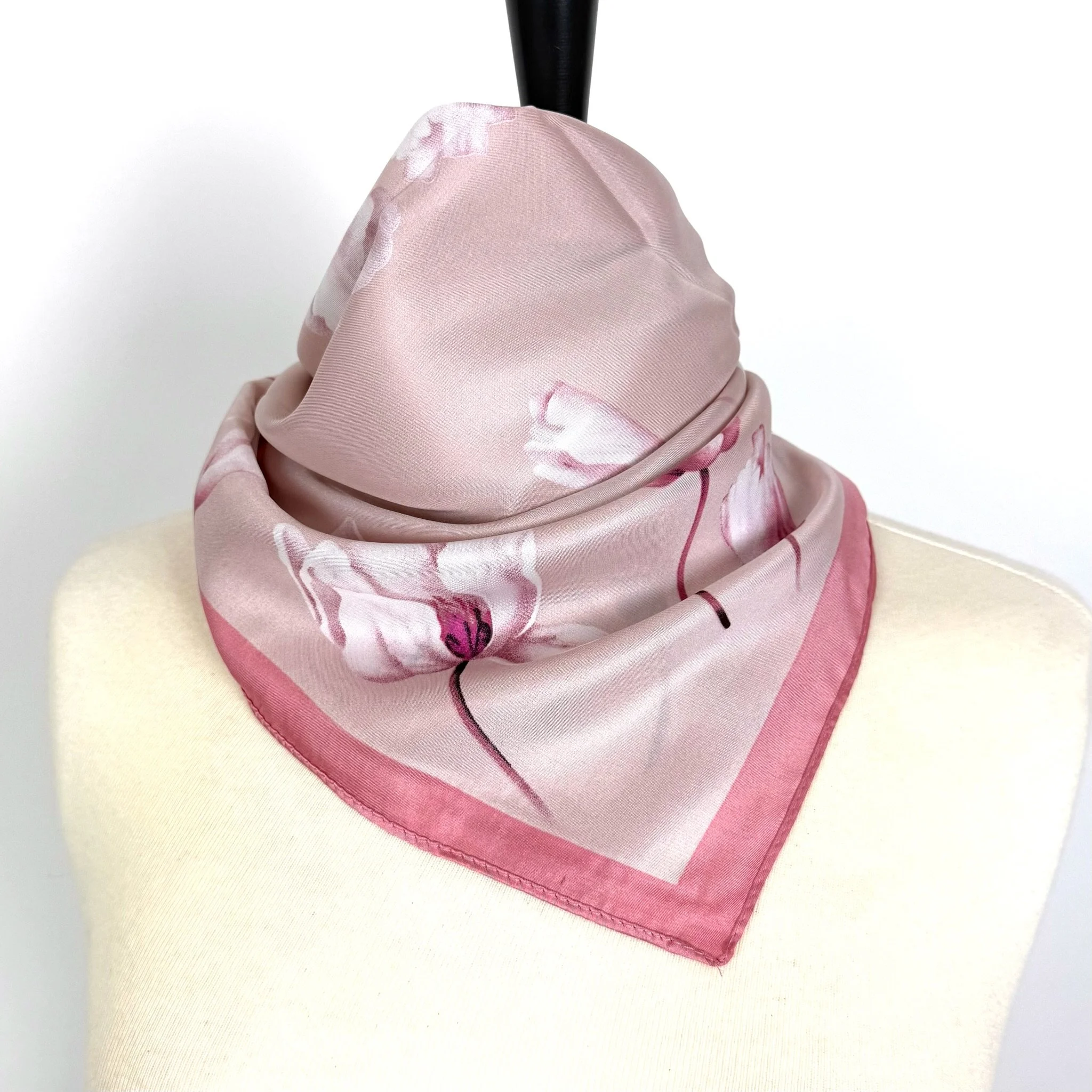 NECKERCHIEF Silk Square Scarf Pink Flowers