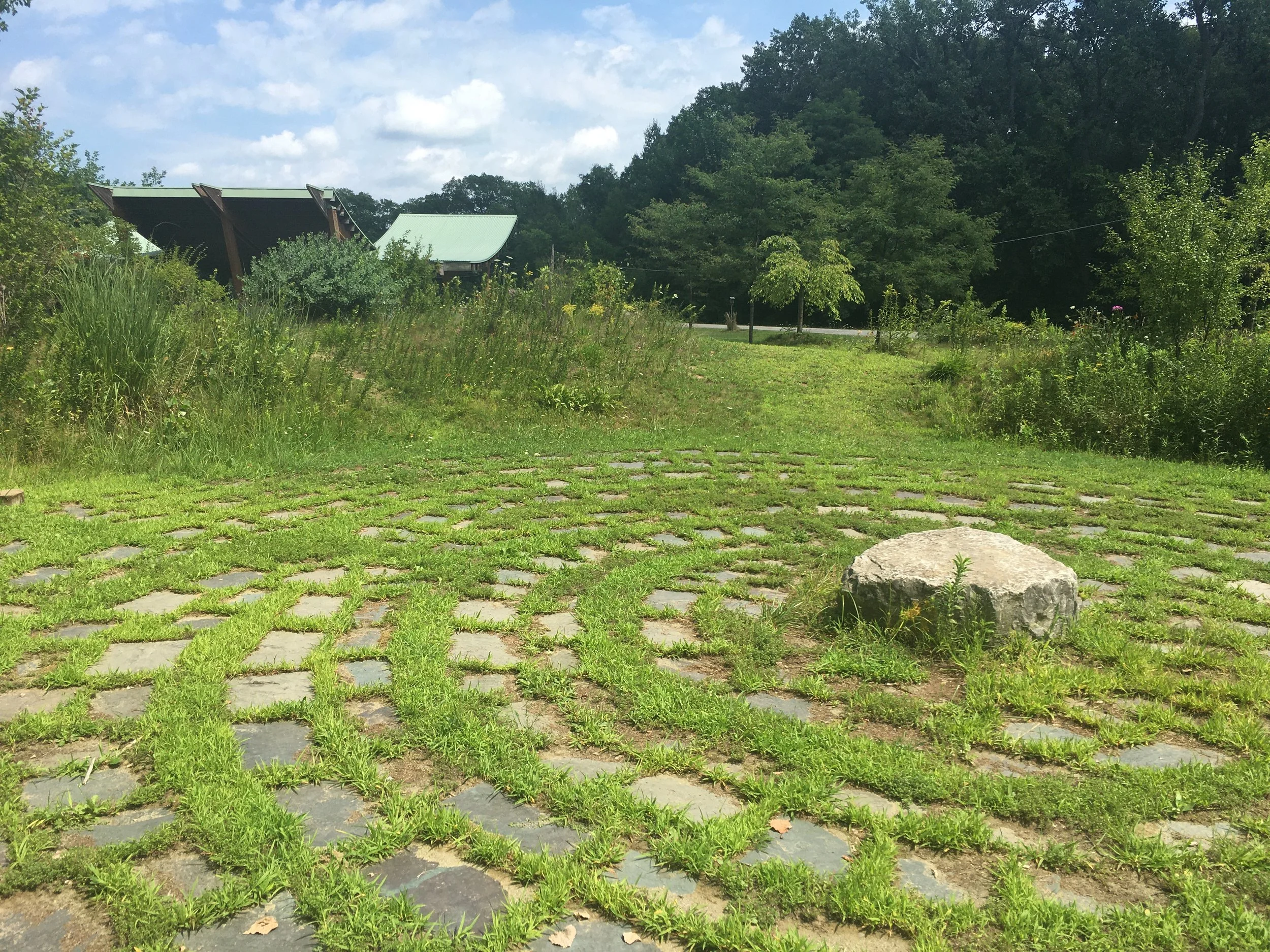 View of the Play Garden's Labyrinth and Picnic Pavilion