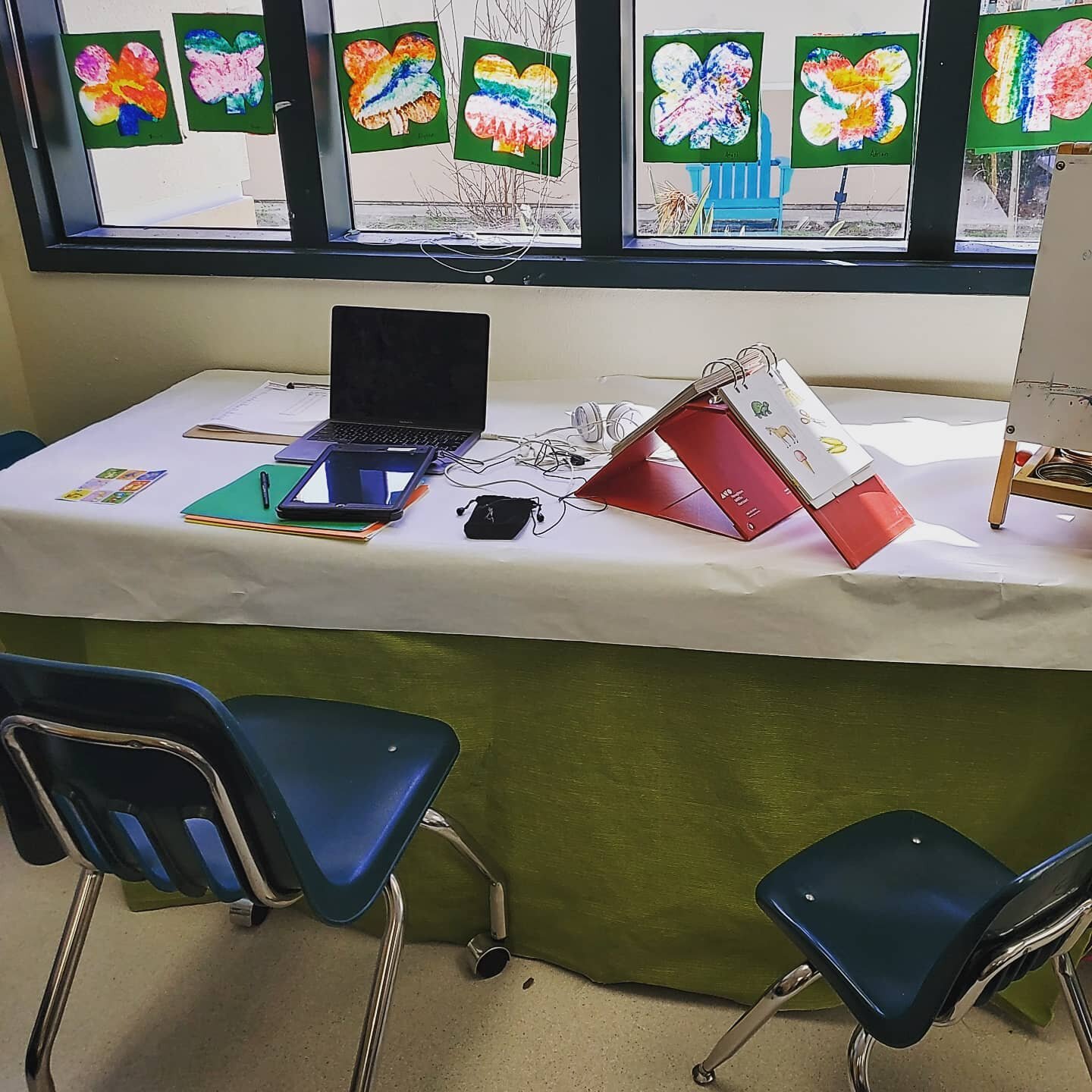 Ever wonder what it looks like when we are in the data gathering phase of our project? We usually find a corner of the classroom to administer the tasks to our enrolled children.  Here we are at Hannalei Elementary today administering the WJ ECAD and