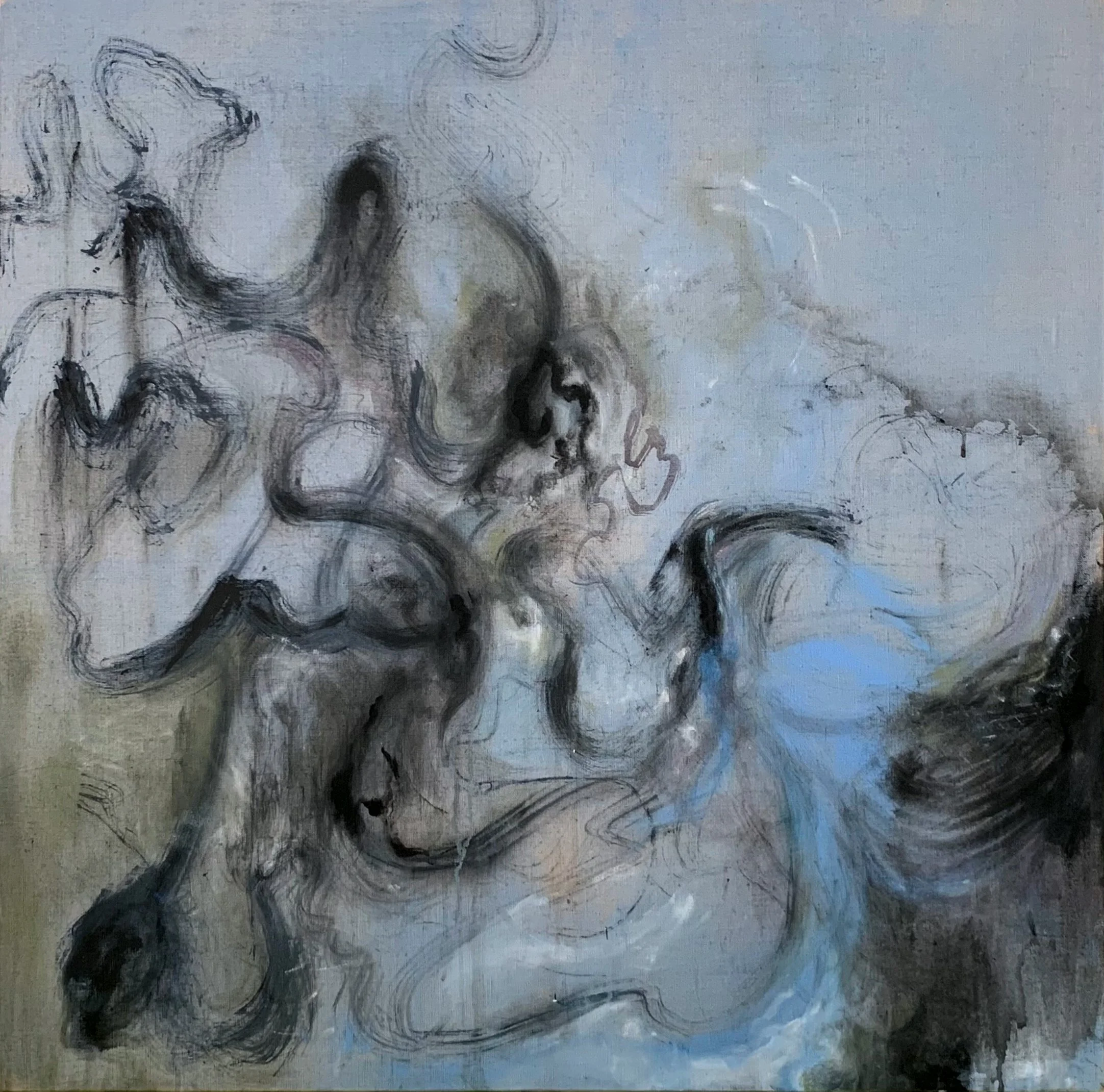 Azure, Flashe on Linen, 35" x 35", 2022