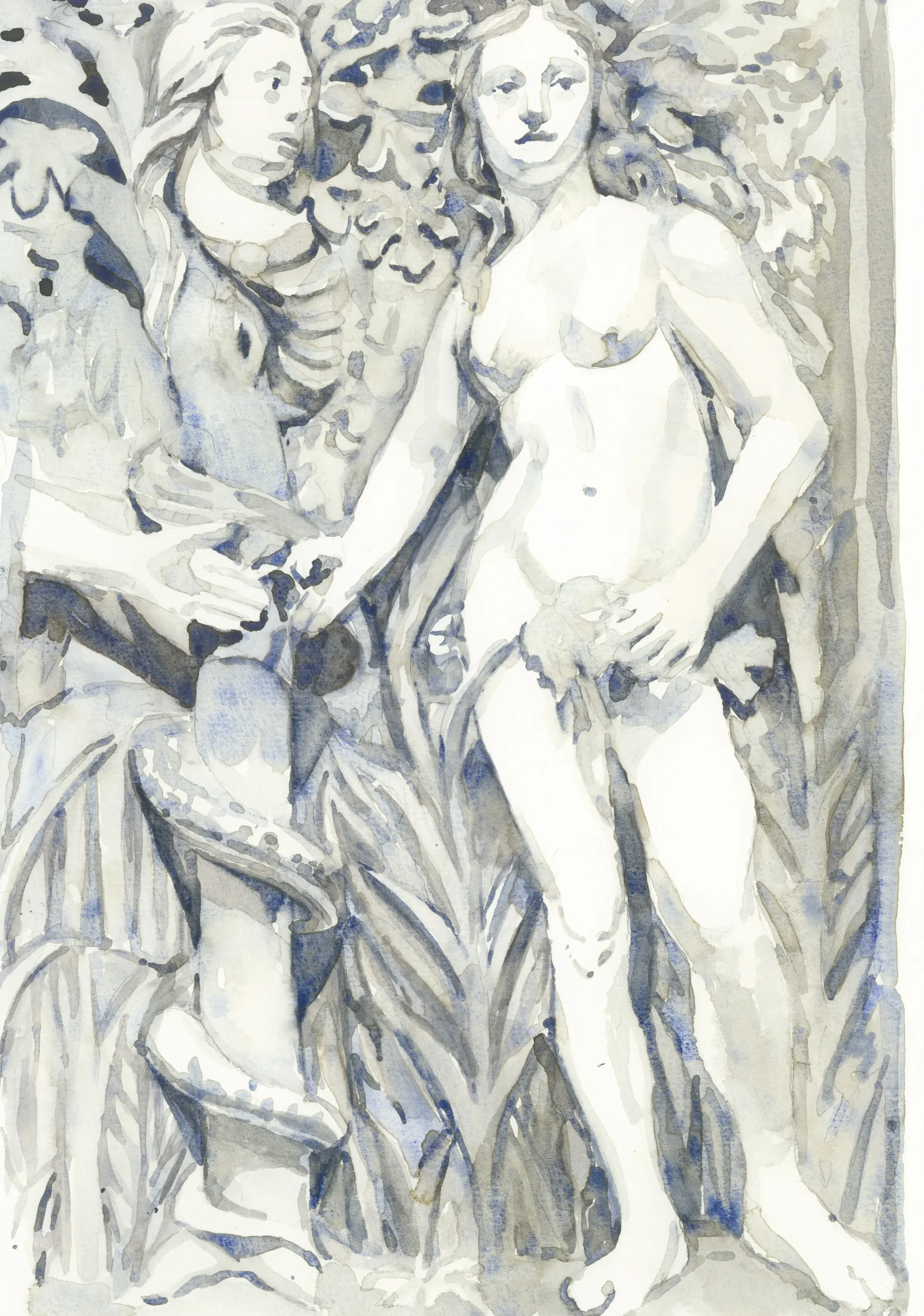 After-Giovanni-della-Robbia-Adam-and-Eve-1515-2025-Watercolour-on-Paper-21x29.7cm-Clare-Thackway.webp