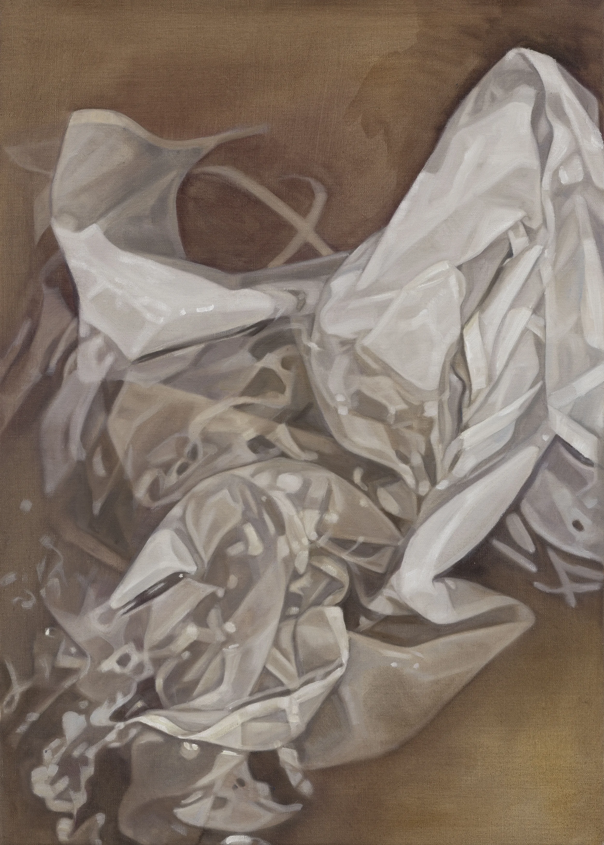 Wade Throwing Towels into Water 2026 Oil on Linen 70x50cm Clare Thackway