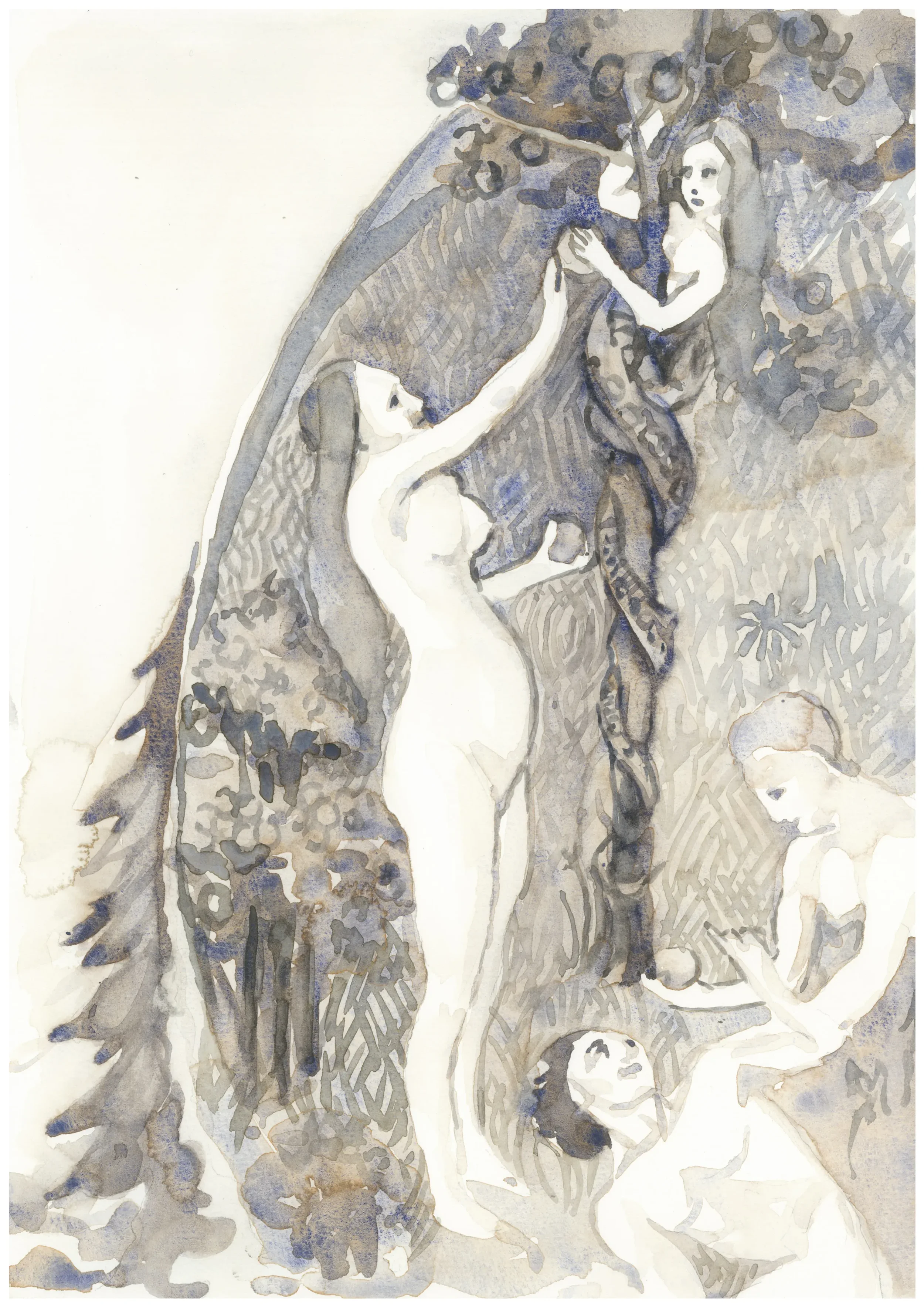 Eve Story after Limbourg Brothers The Expulsion of Adam and Eve from Paradise 2025 Watercolour on Paper 21x29.7cm Clare Thackway