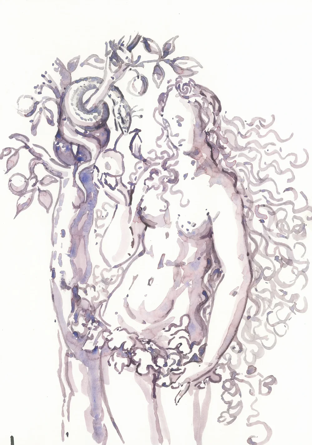 After Jost Amman Eve the Bearer 1568-1596 2025 Watercolour on Paper 21x29.7cm Clare Thackway