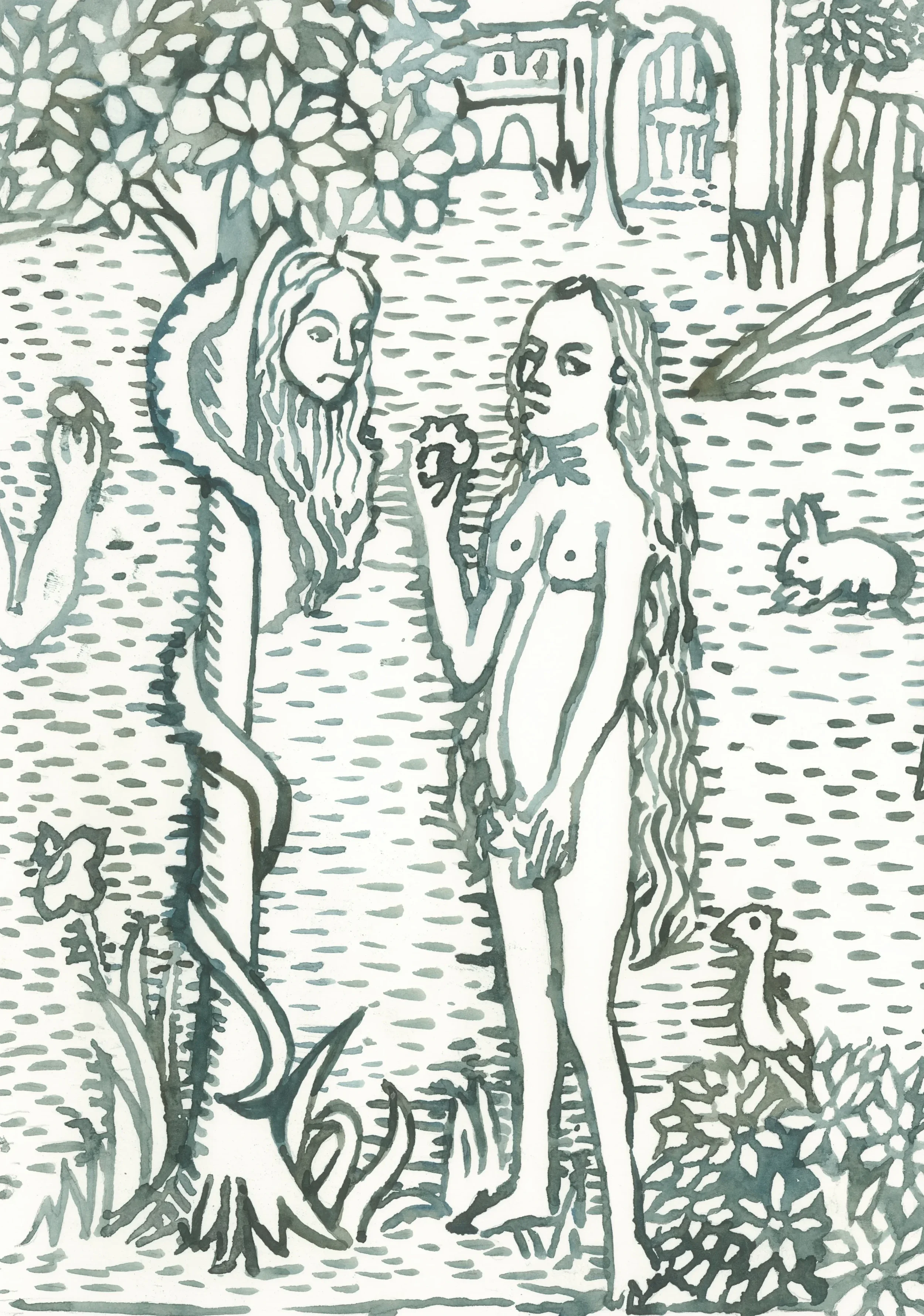 After-Bartholomäus-von-Unkel-Der-Sündenfall-und-die-Vertreibung-aus-dem-Paradies-1479-2025-Watercolour-on-Paper-21x29.7cm-Clare-Thackway.webp
