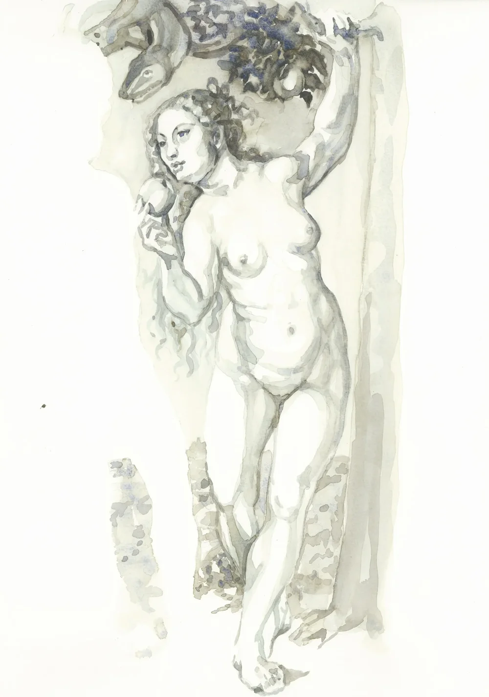 After Jan Gossaert Der Sündenfall 1520-1535 2025 Watercolour on Paper 21x29.7cm Clare Thackway
