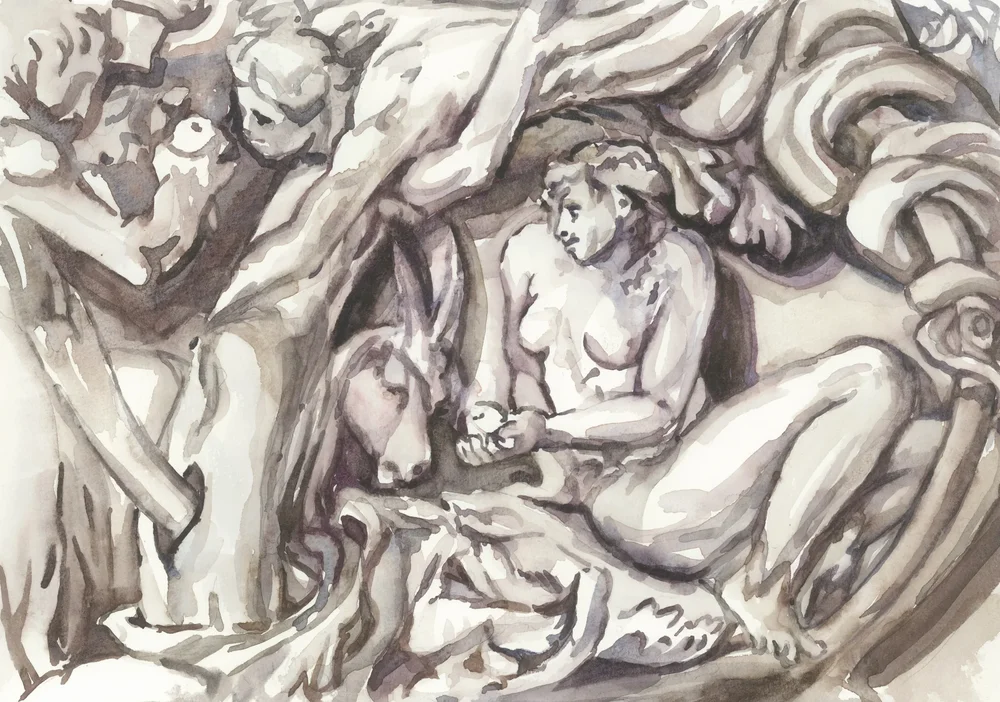 After Sketch for a Frieze With the Fall of Man 2025 Watercolour on Paper 29.7x21cm Clare Thackway