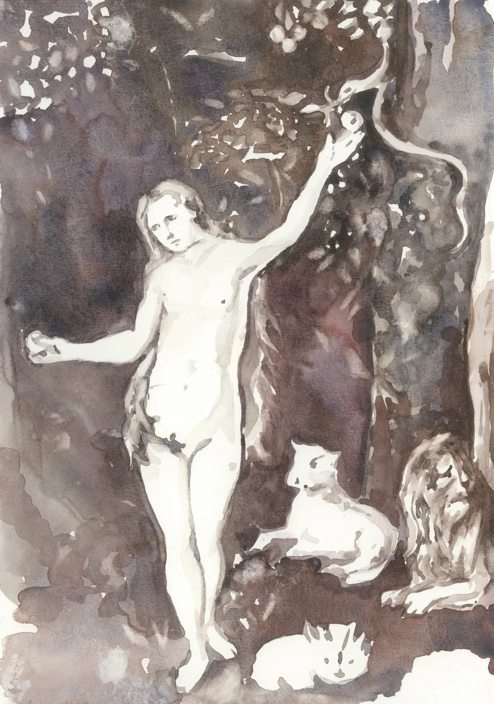 After J. Vrielincx Adam and Eve receiving the forbidden fruit 17th century 2025 Watercolour on Paper 21x29.7cm Clare Thackway