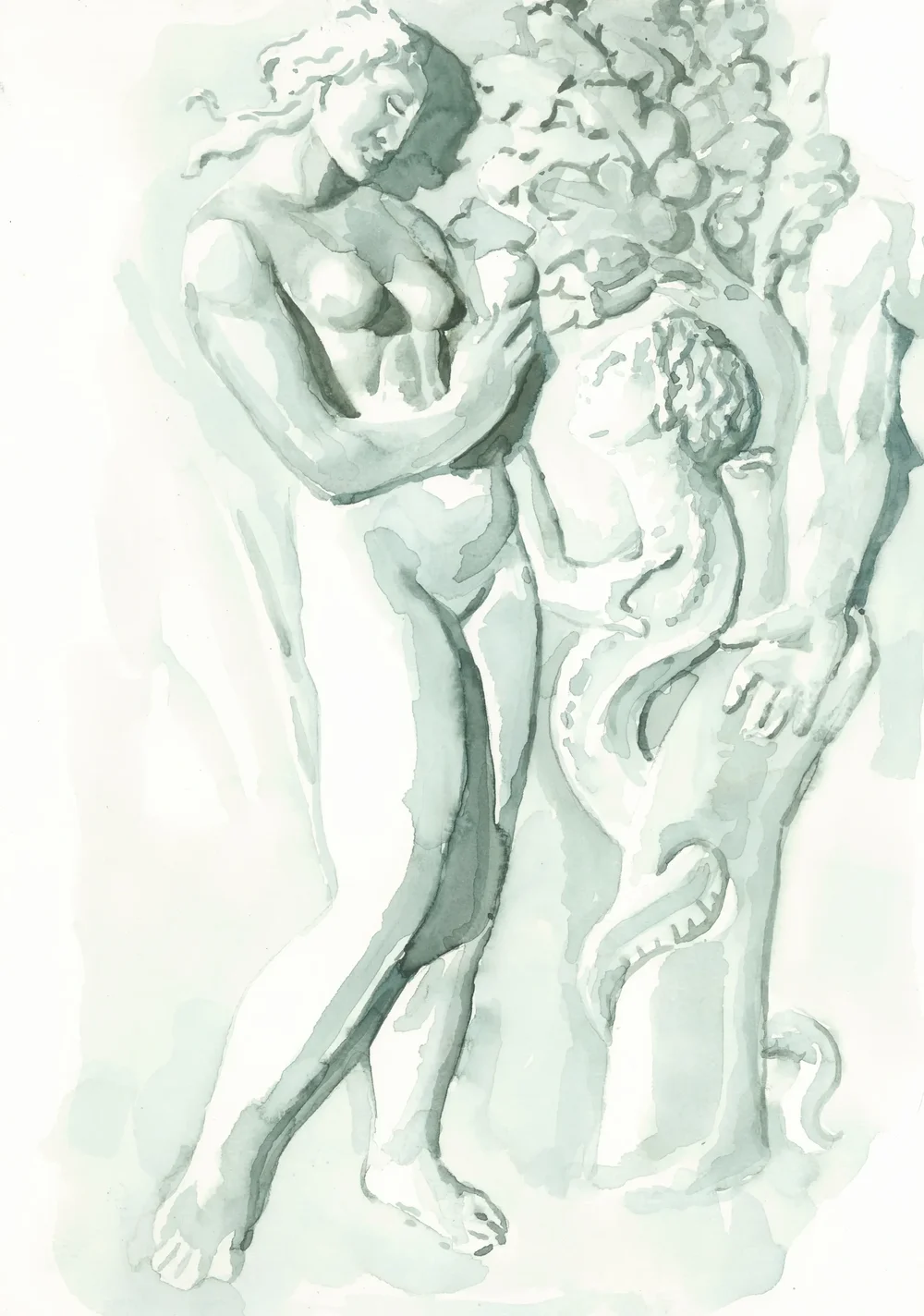 After Jacopo della Quercia Original Sin 1425-1438 2025 Watercolour on Paper 21x29.7cm Clare Thackway