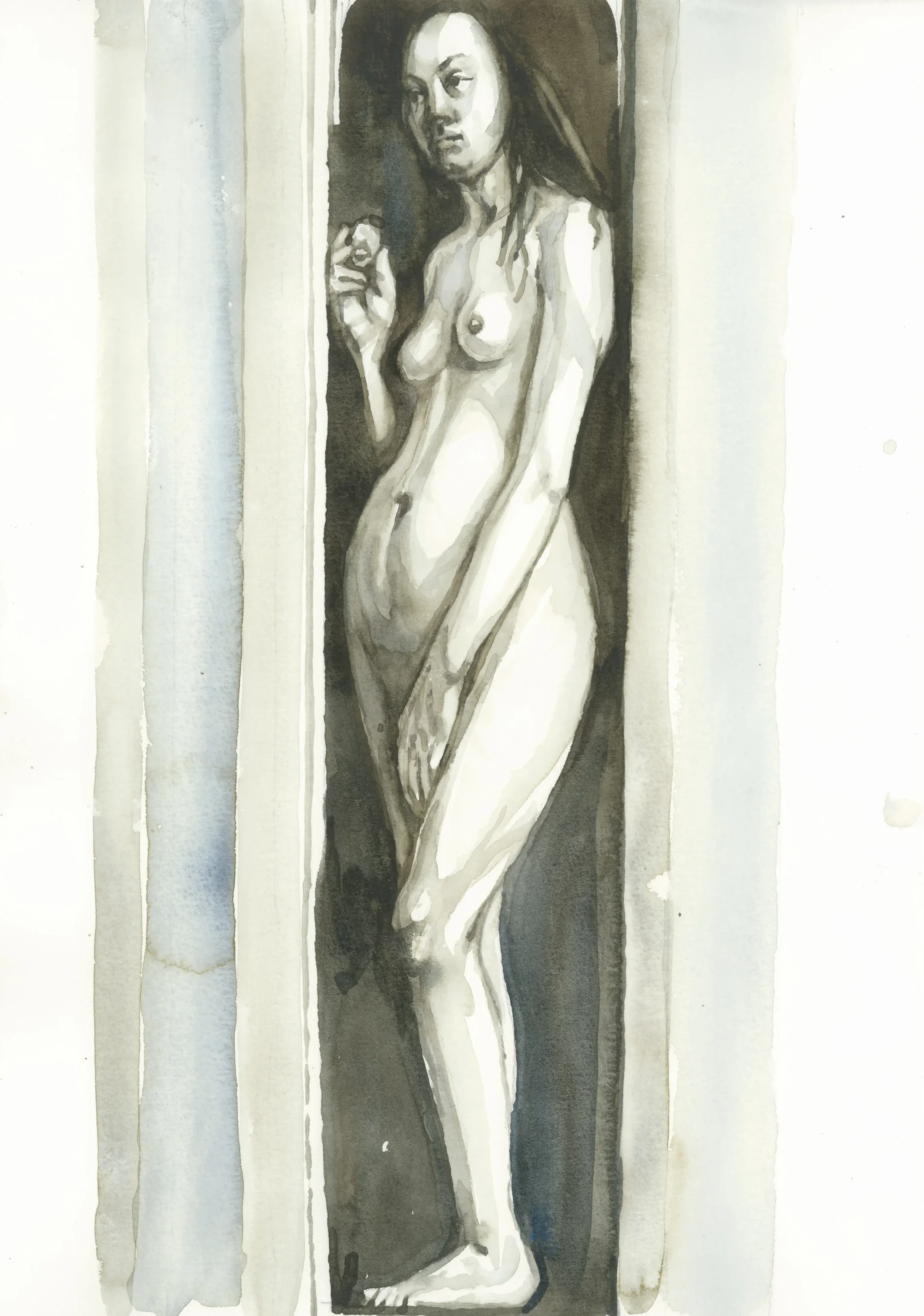 After-Hubert-and-Jan-van-Eyck-Adam-and-Eve-Detail-from-the-Mystic-Lamb-1432-2025-Watercolour-on-Paper-21x29.7cm-Clare-Thackway.webp