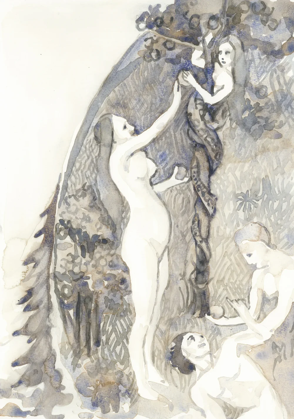 After Limbourg Brothers The Expulsion of Adam and Eve from Paradise 1416 2025 Watercolour on Paper 21x29.7cm Clare Thackway