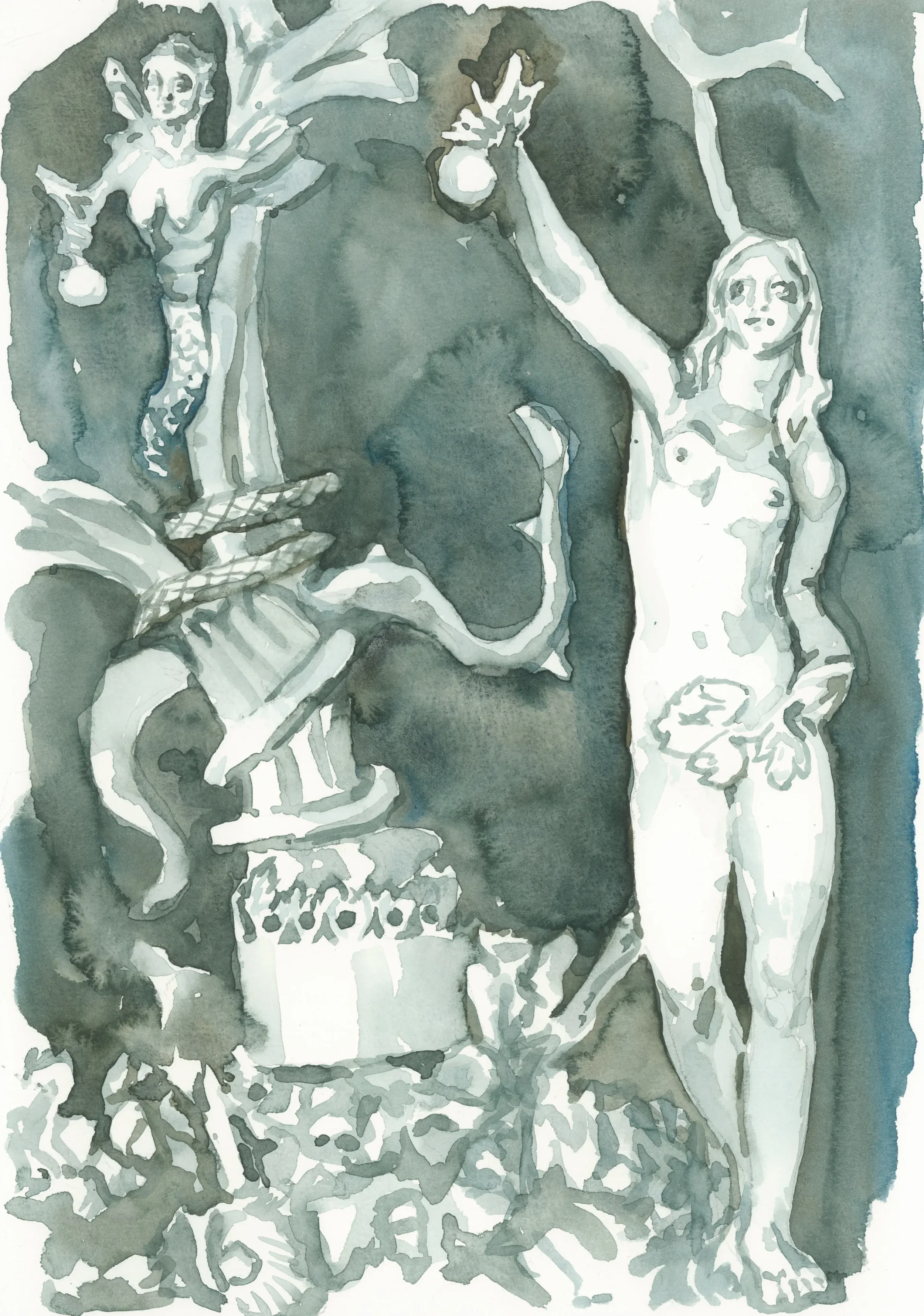 After-Hans-Kellner-Adam-and-Eve-in-Front-of-the-Tree-of-Knowledge-1603-1609-2025-Watercolour-on-Paper-21x29.7cm-Clare-Thackway.webp