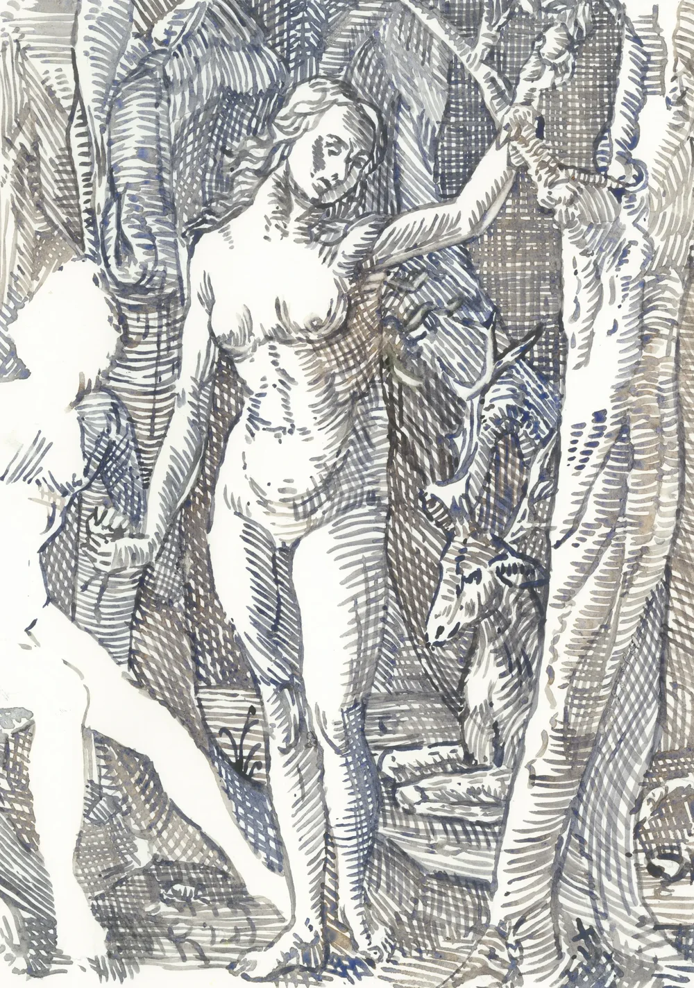 After Ludwig Krug The Fall of Man 1508-1532 2025 Watercolour on Paper 21x29.7cm Clare Thackway