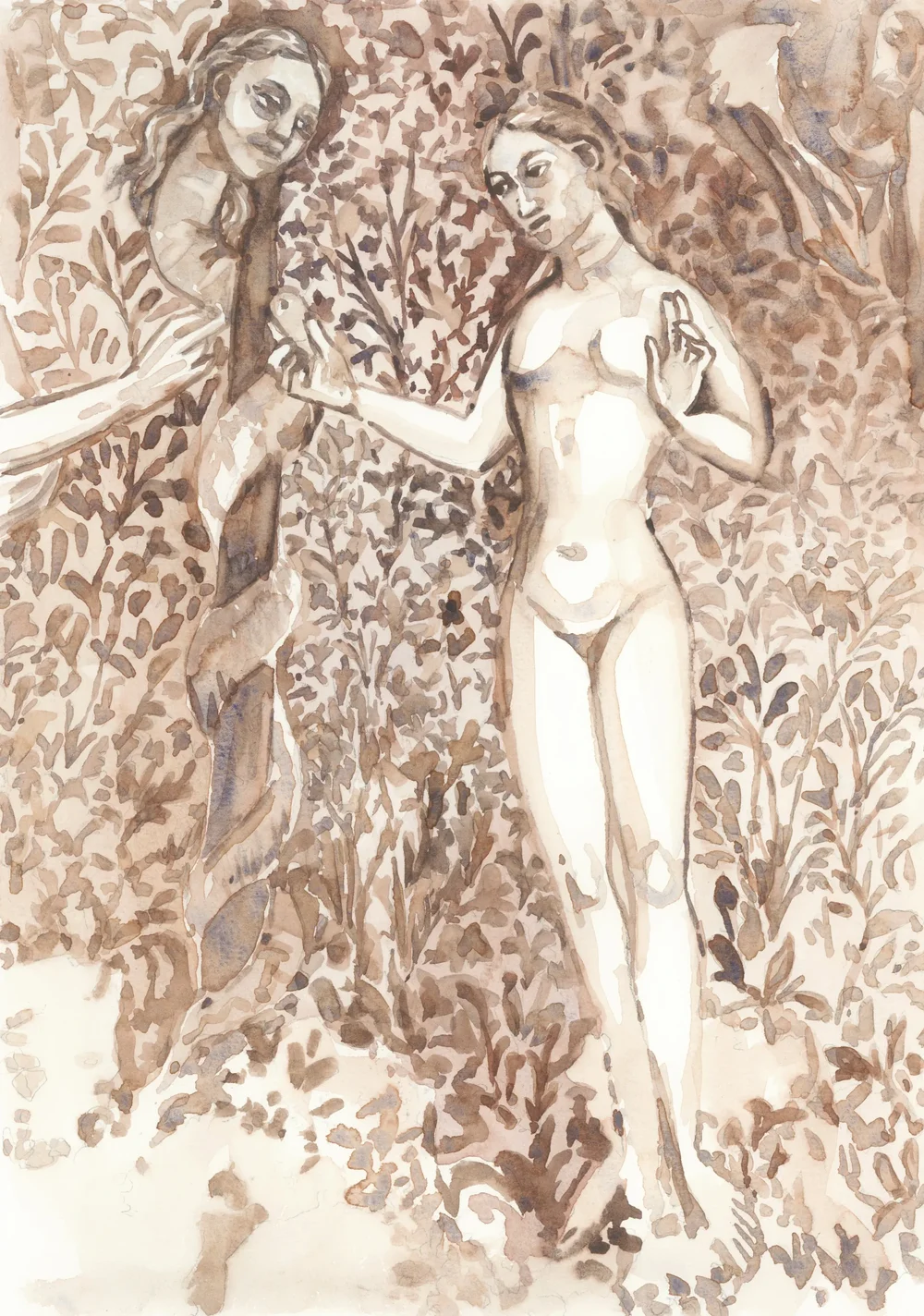 After Niccolò di Tommaso and Antonio Vite Genesis Cycle 1372 2025 Watercolour on Paper 21x29.7cm Clare Thackway