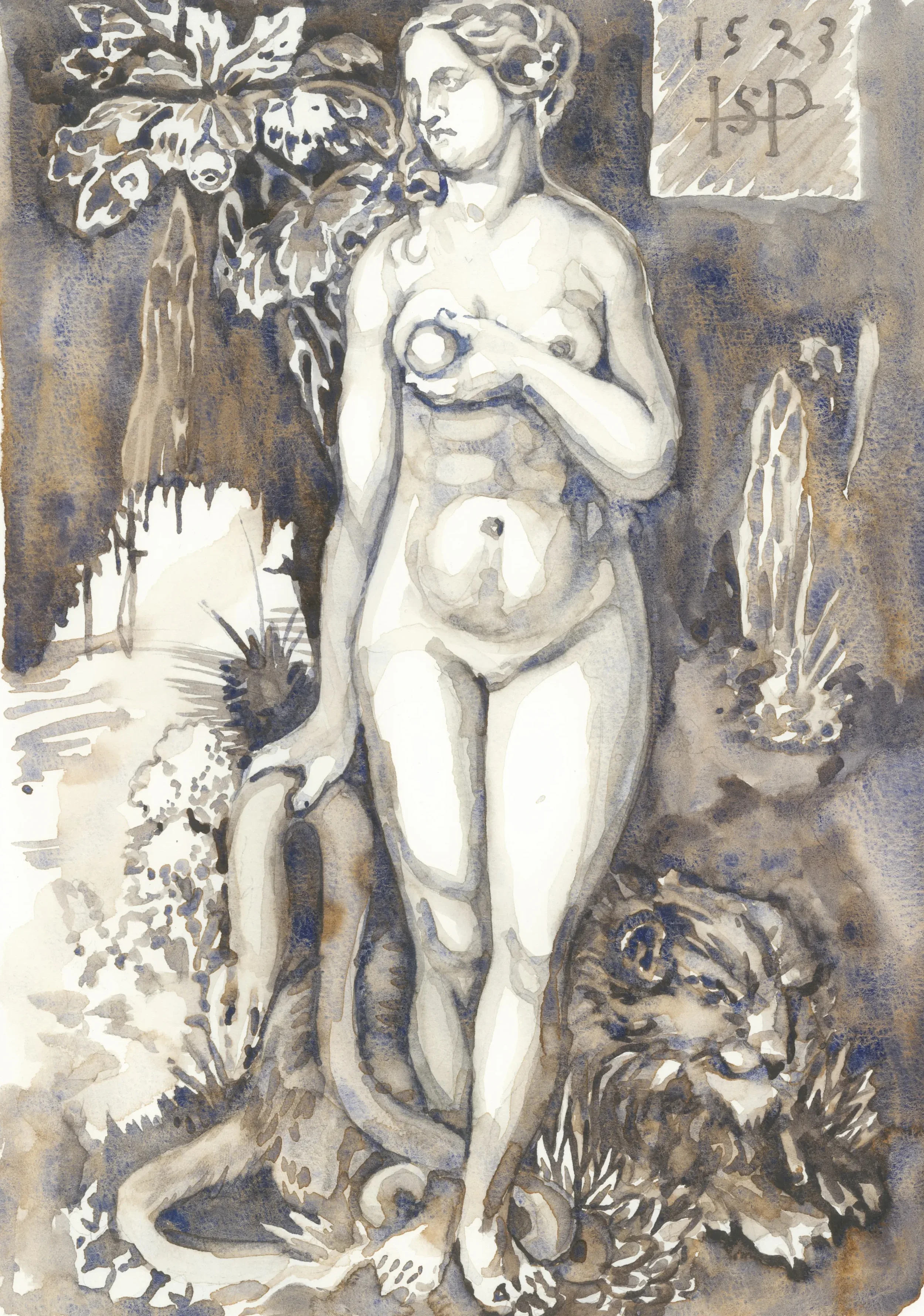 After-Sebald-Beham-Eve-Standing-1519-1523-2025-Watercolour-on-Paper-21x29.7cm-Clare-Thackway.webp