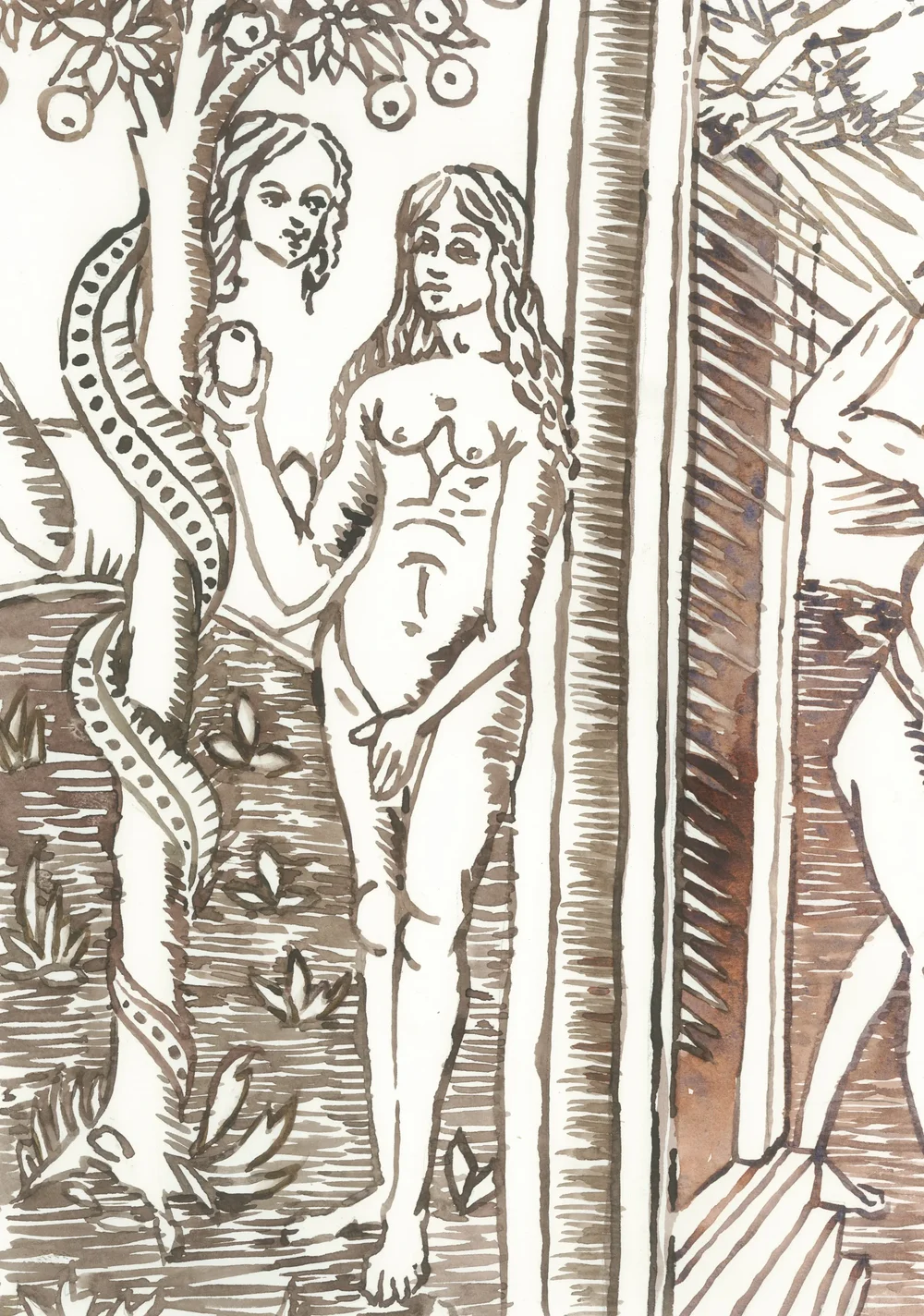 After Jacopo Filippo Foresti Woodcut 1503 2025 Watercolour on Paper 21x29.7cm Clare Thackway
