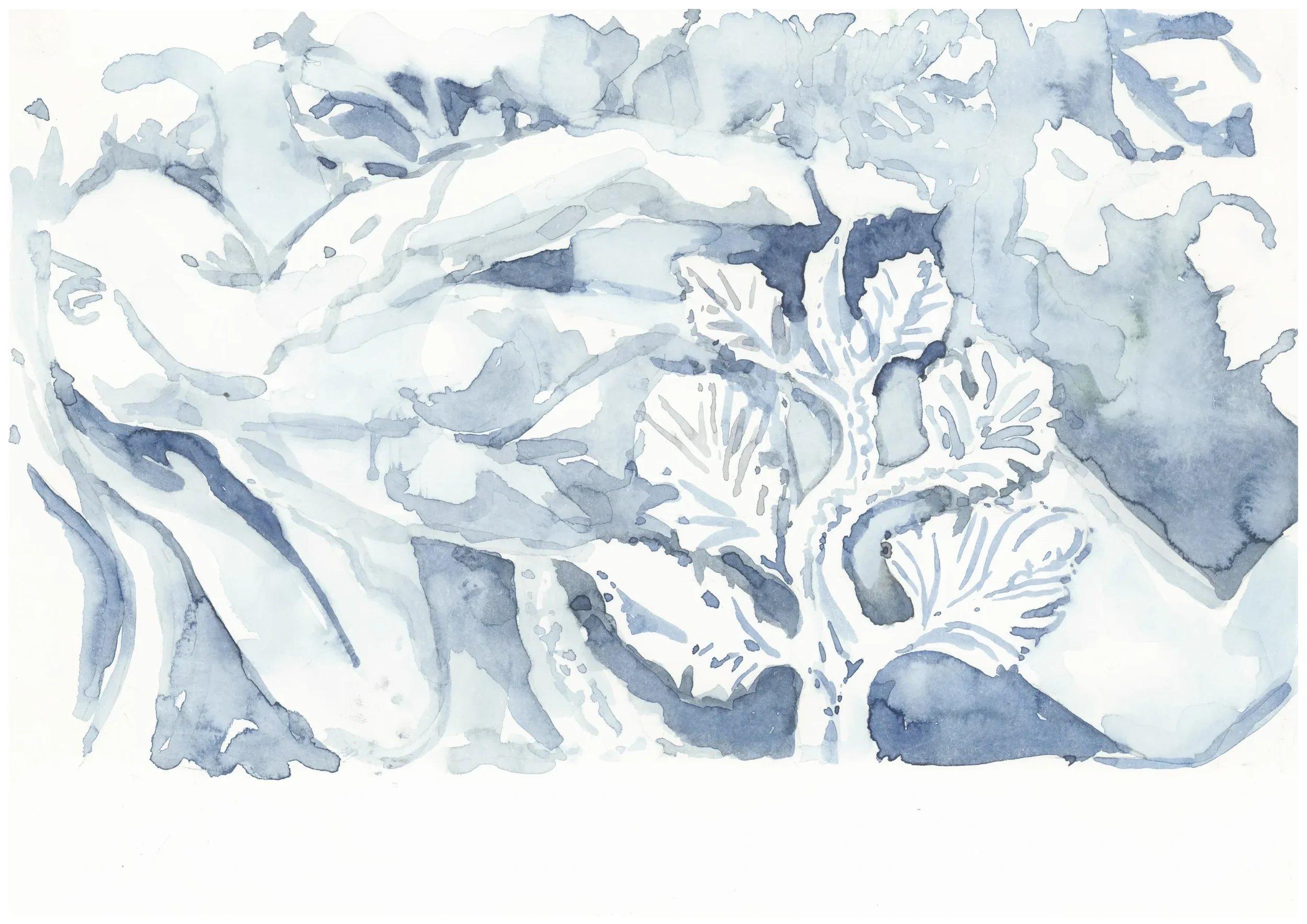 Eve Story after Gislebertus Eve, lintel relief 2025 Watercolour on Paper 29.7x21cm Clare Thackway