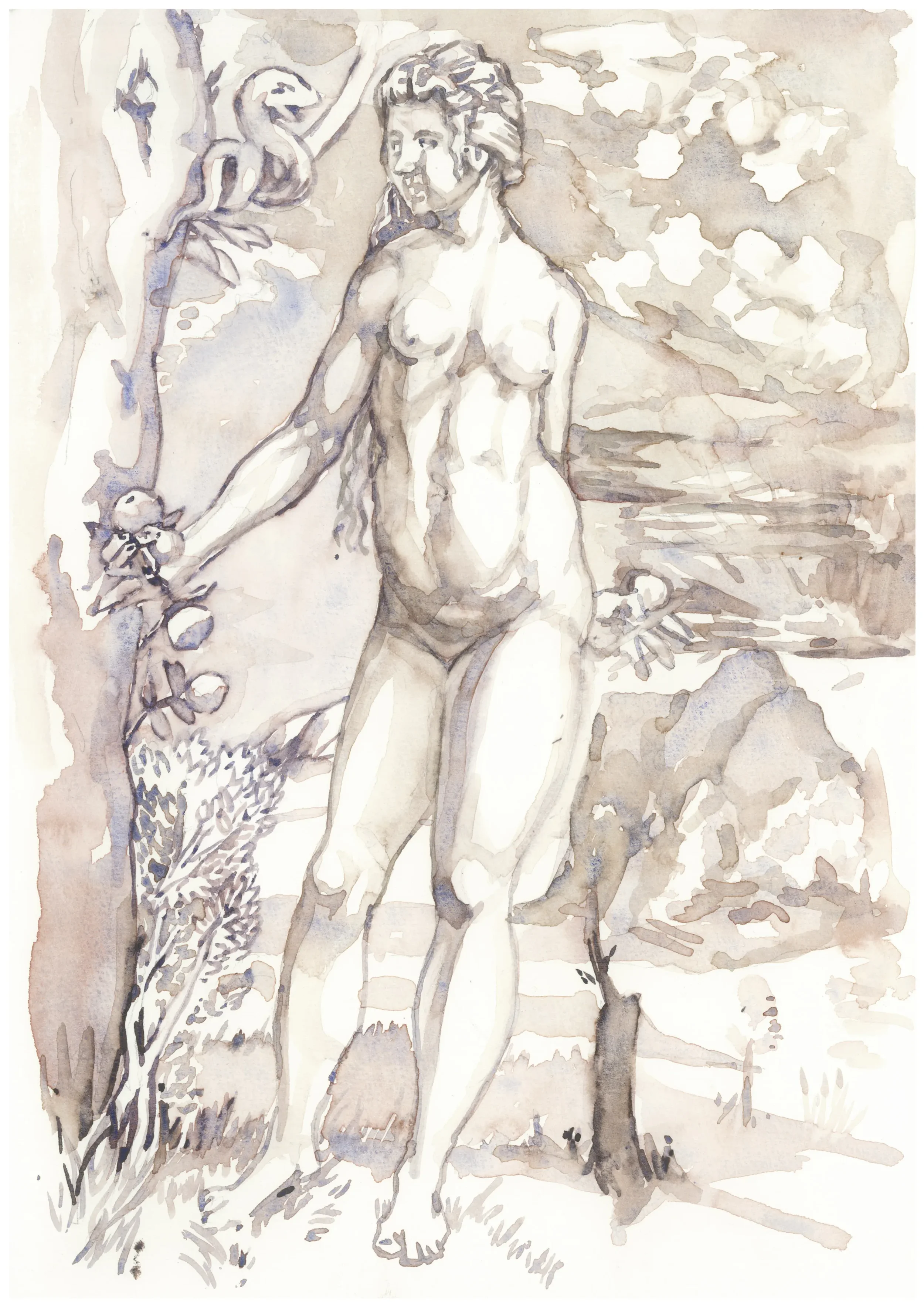 Eve Story after Johann Ladenspelder Eve 2025 Watercolour on Paper 21x29.7cm Clare Thackway