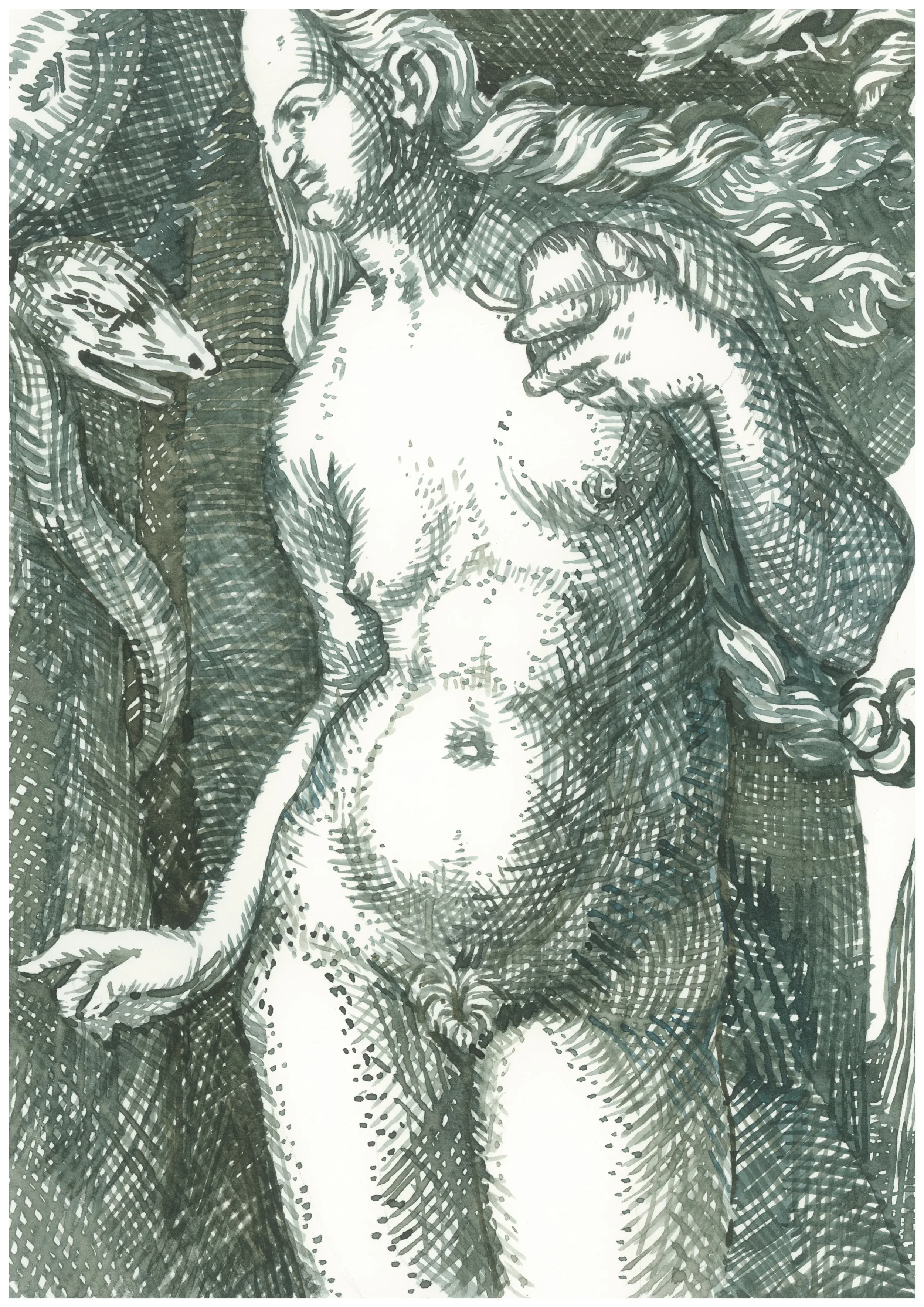 Eve Story after Heinrich Aldegrever Eve 2025 Watercolour on Paper 21x29.7cm Clare Thackway