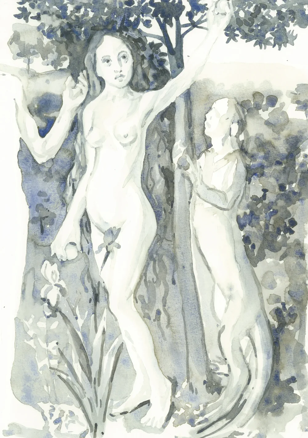 After Hugo Van der Goes Diptychon mit Sündenfall und Erlösung 1479 2025 Watercolour on Paper 21x29.7cm Clare Thackway