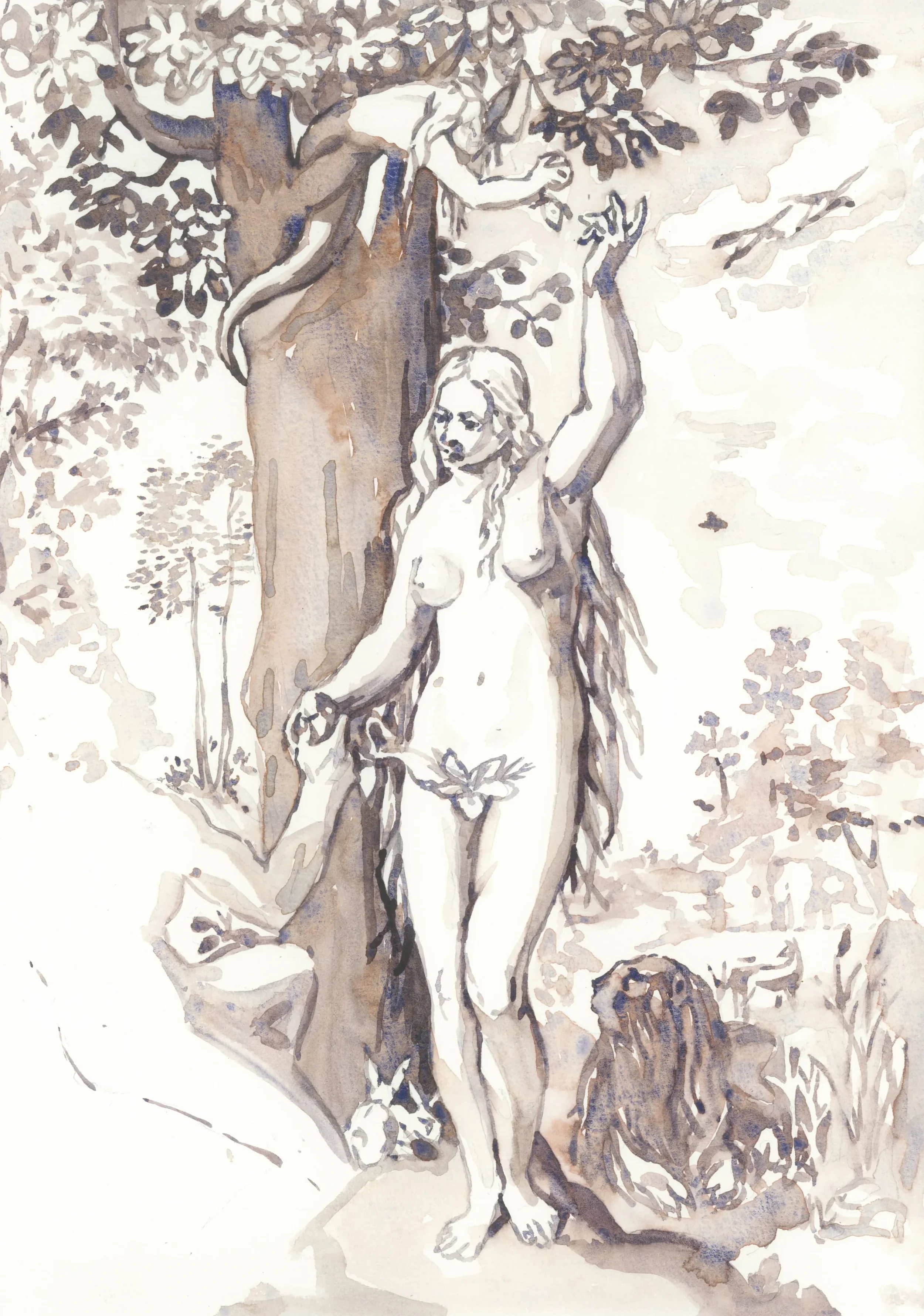 After-Annibale-Carracci-Adam-and-Eve-1581-2025-Watercolour-on-Paper-21x29.7cm-Clare-Thackway.webp