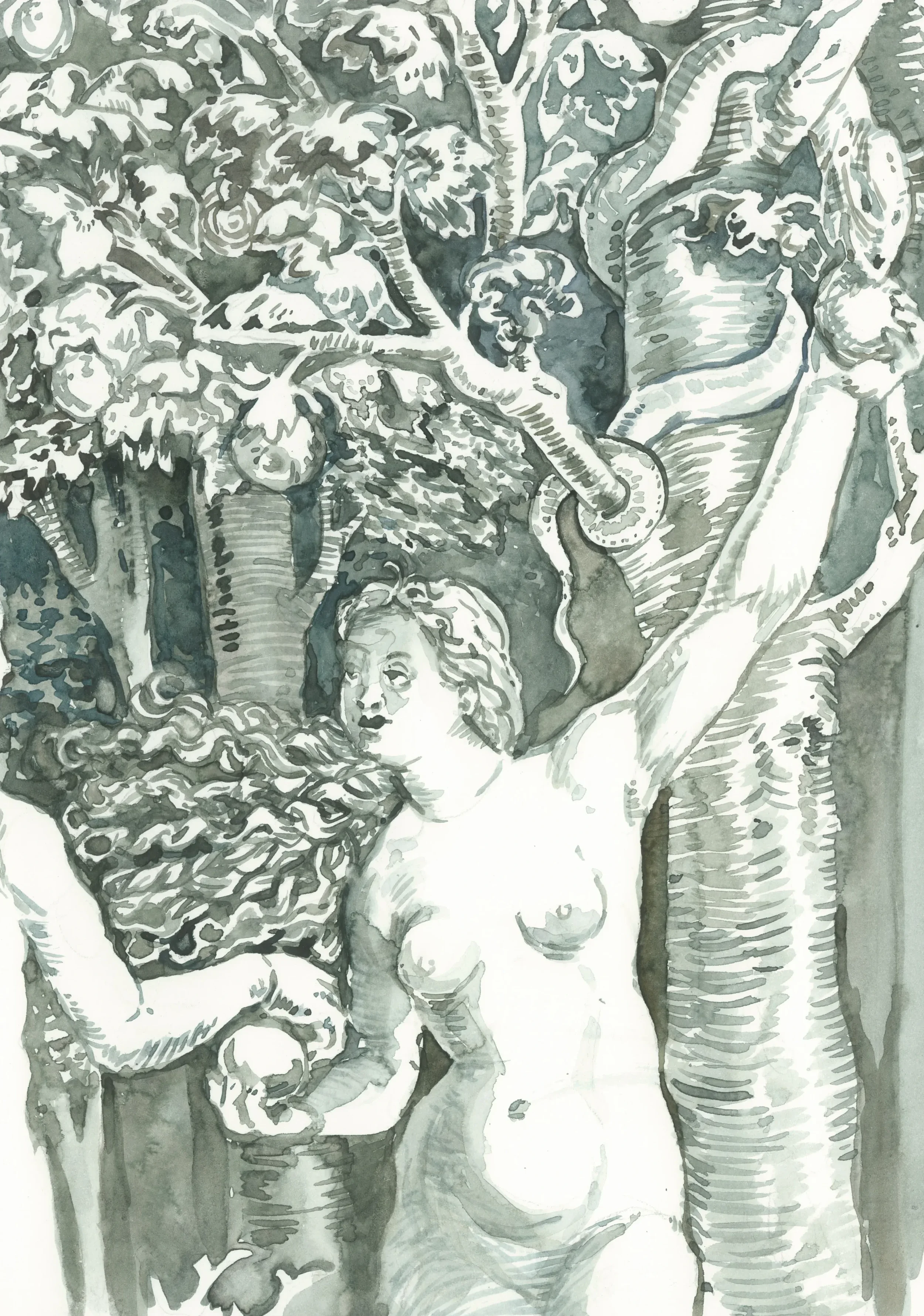 After-Hans-Brosamer-Adam-et-Eve-1500-1554-2025-Watercolour-on-Paper-21x29.7cm-Clare-Thackway.webp